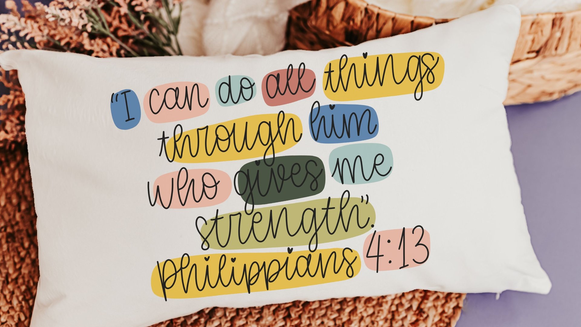 I can do all things through Christ faith throw pillow for bed, Philippians 4 13 colorful Christian lumbar pillow cover 12x20, adult baptism