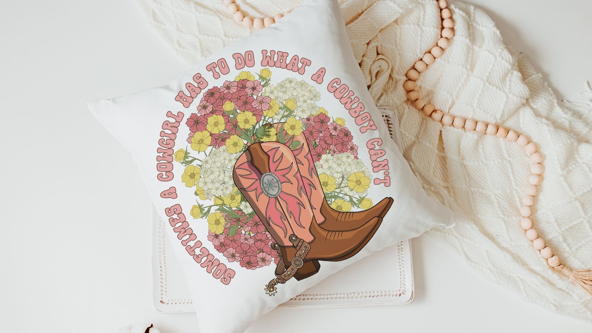 cowgirl throw pillow for couch, girl power gifts, country western nursery decor girl, female empowerment reading nook pillow, country girl