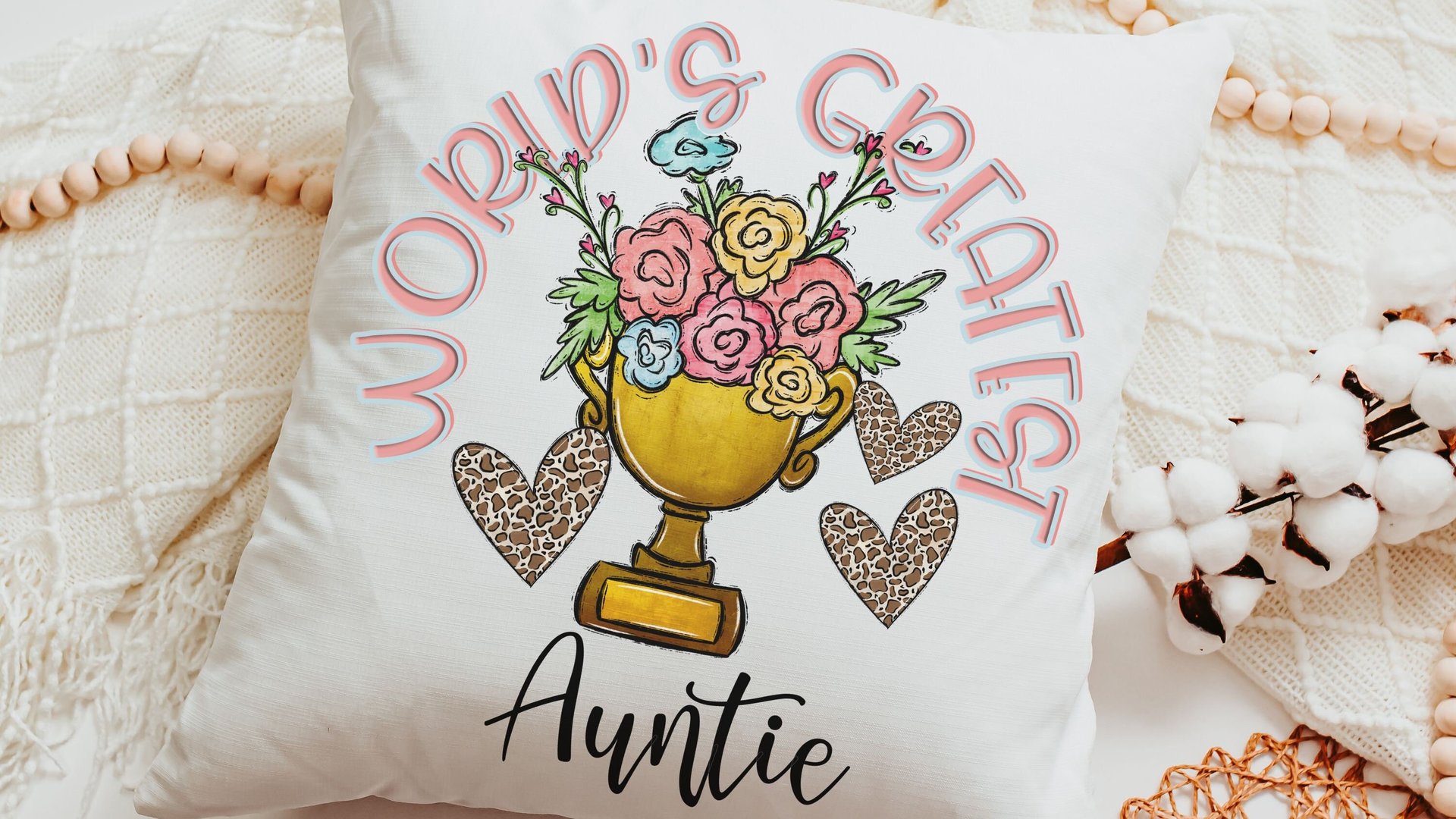 personalized worlds greatest grandma floral throw pillow for Mom, sentimental Mothers day gifts for Nana, Mimi gifts from grandkids, leopard