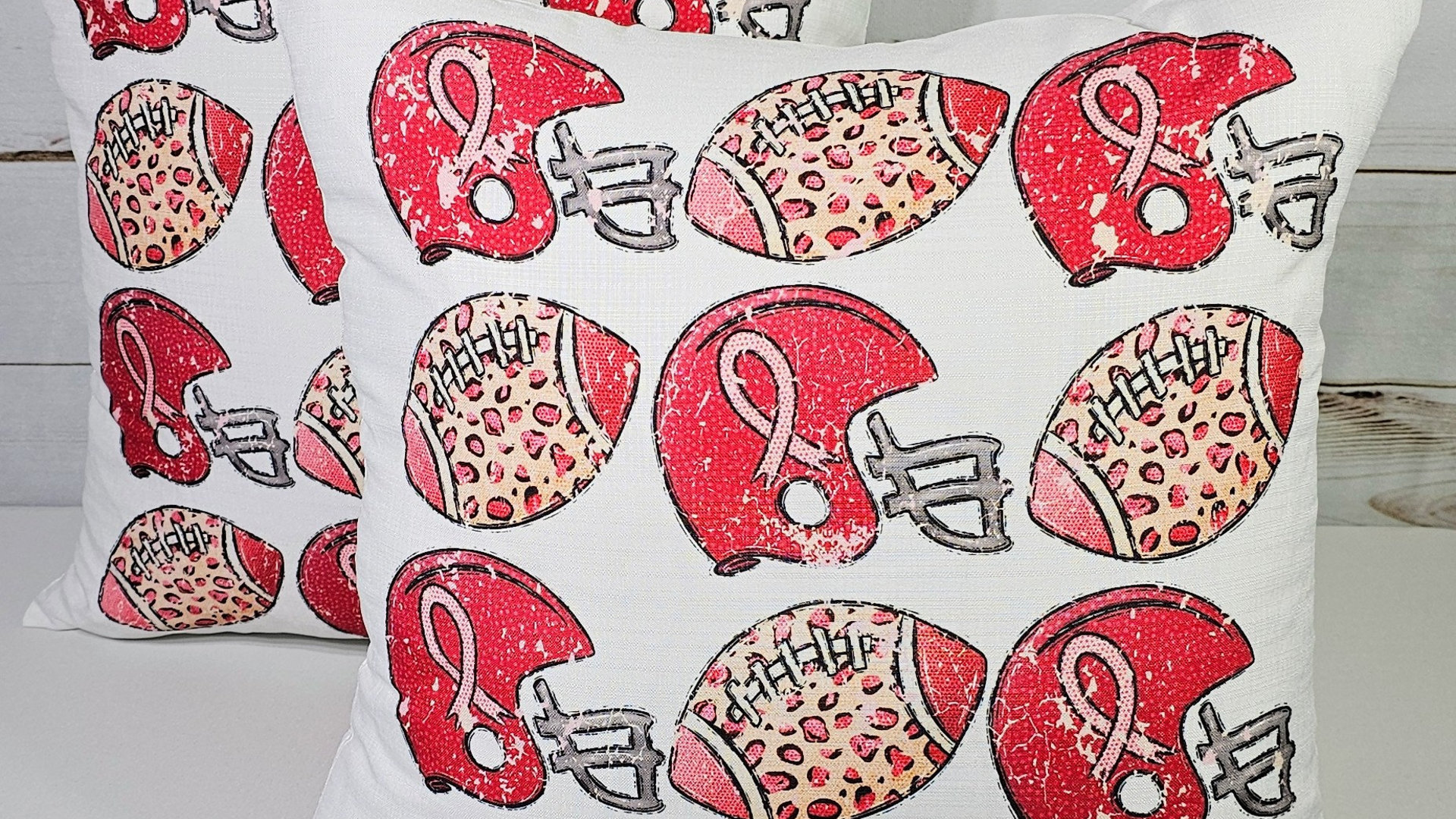 powderpuff football throw pillow for sofa, football mom gift, pink football decorations, breast cancer survivor gift, football gifts for Mom