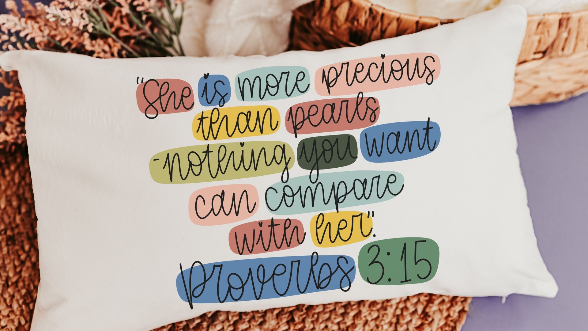 she is more precious than rubies Proverbs 3 15 Bible verse throw pillow for bed, inspirational Christian gifts for daughter, scripture throw