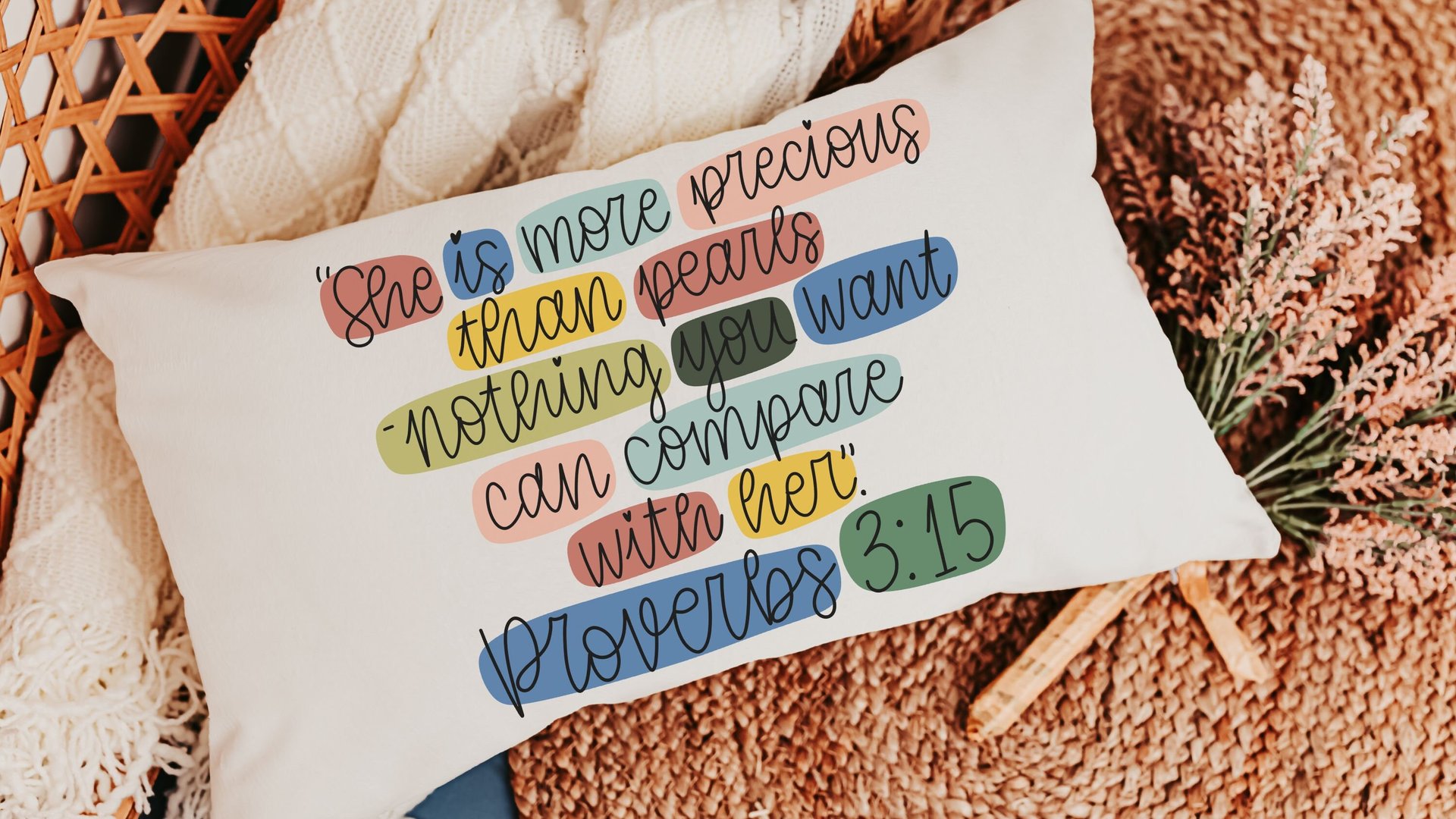 she is more precious than rubies Proverbs 3 15 Bible verse throw pillow for bed, inspirational Christian gifts for daughter, scripture throw