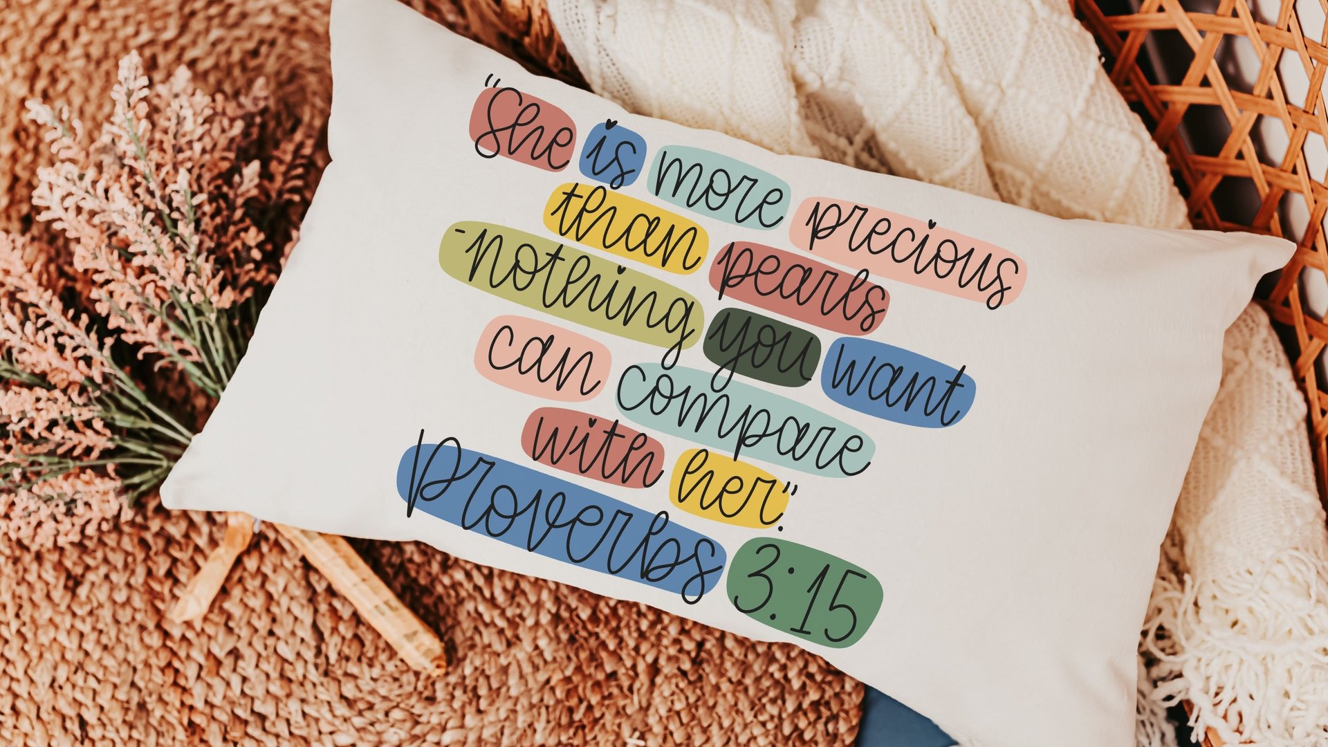 she is more precious than rubies Proverbs 3 15 Bible verse throw pillow for bed, inspirational Christian gifts for daughter, scripture throw