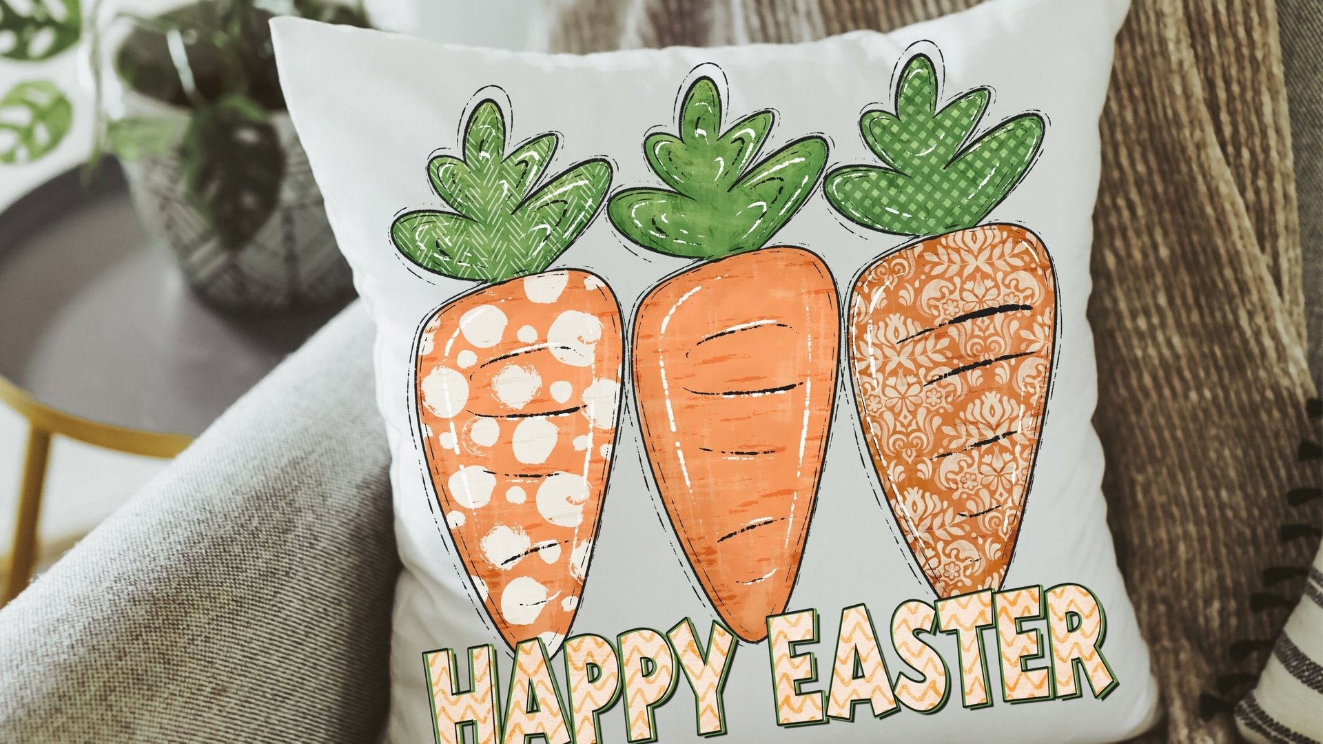 Happy Easter throw pillows for couch farmhouse Easter decor, cute carrot pillow covers 18 x 18, Easter gifts for adults, Easter hostess gift