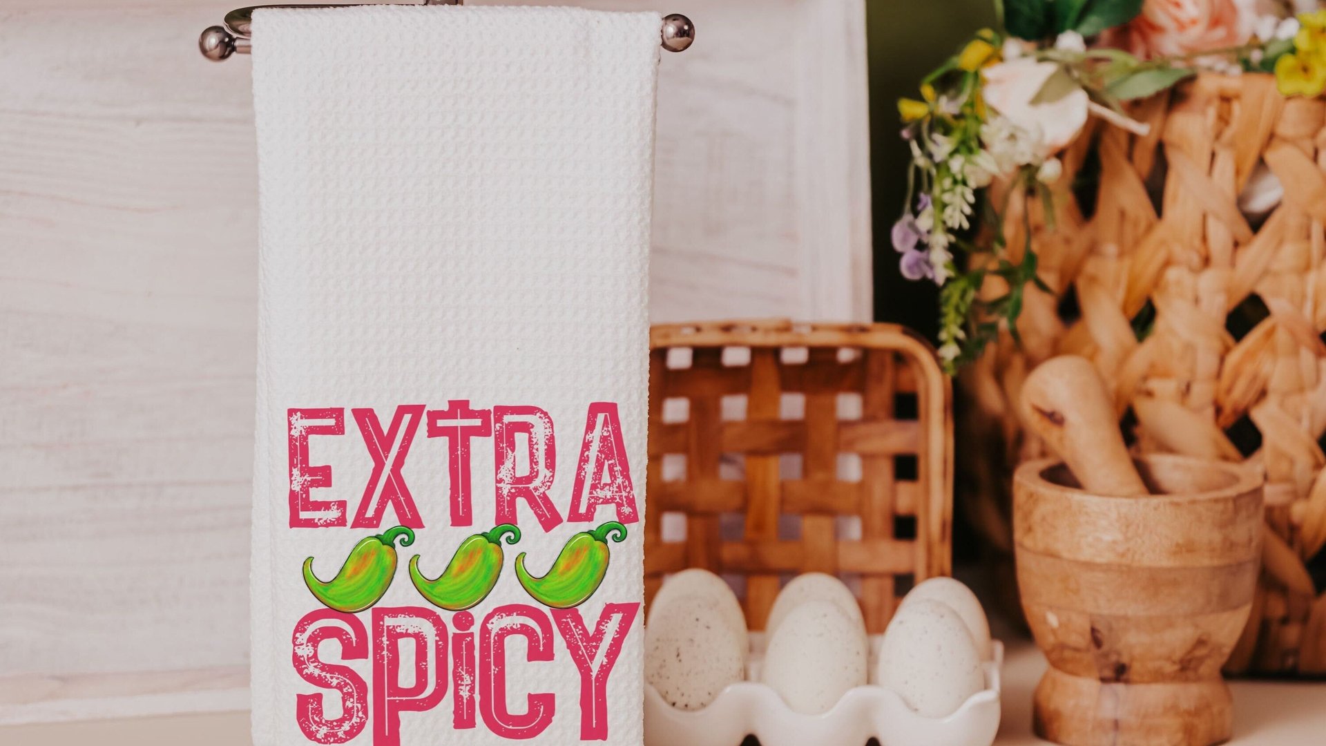 extra spicy funny kitchen towels for women, foodie gift, jalapeno pepper hand towels for bathroom, Cinco de Mayo decor, fiesta bachelorette