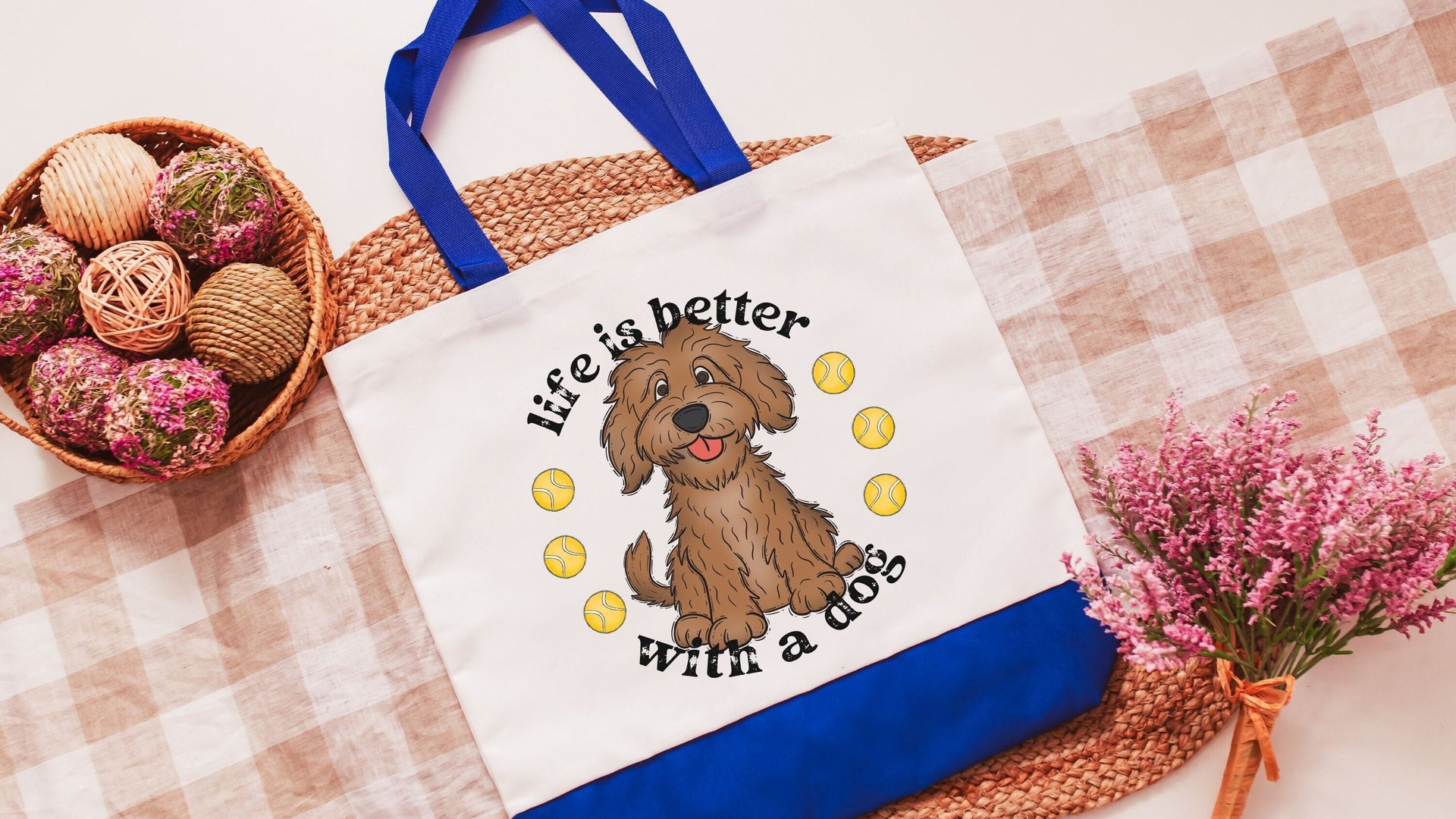 life is better with dogs labradoodle tote bag for women, cute Mothers day gifts from dog, reusable shopping bag, labradoodle gifts