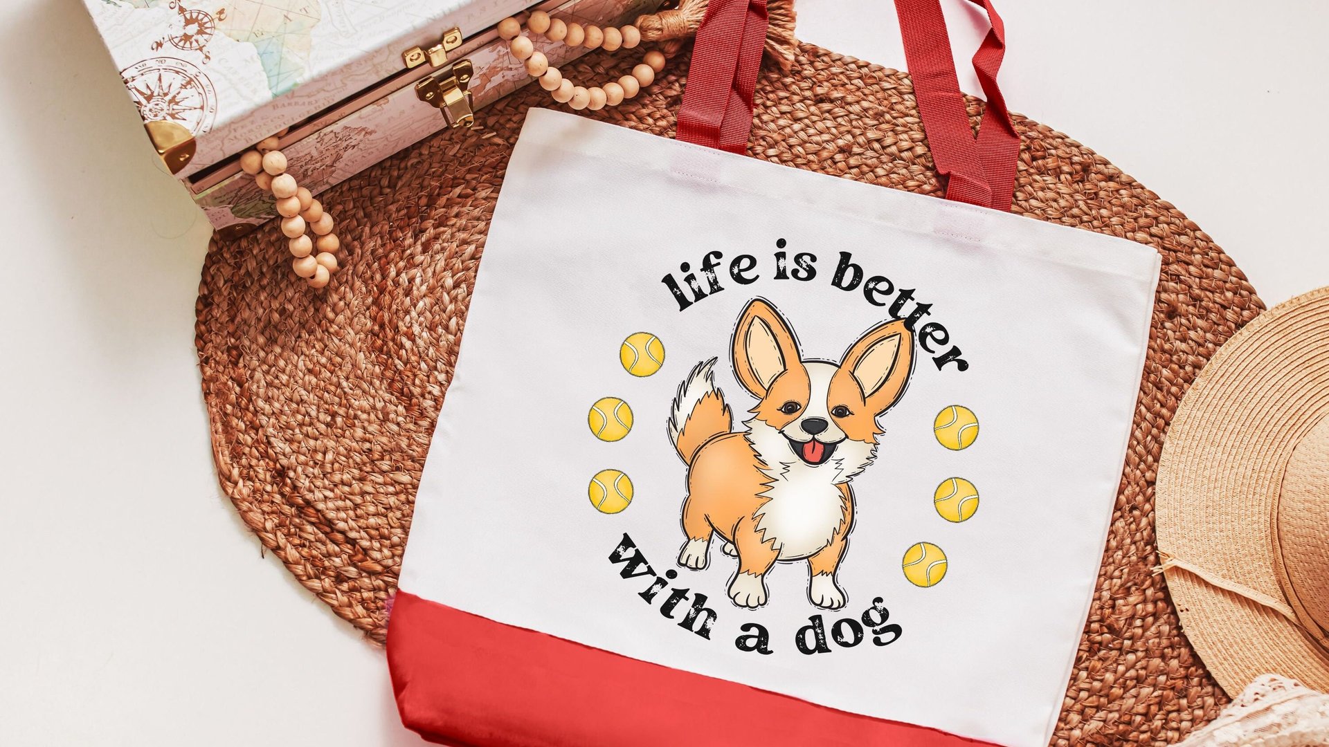 life is better with a dog corgi tote bag for women, cute corgi gifts for corgi lovers, Mothers day gifts for dog mom, corgi mom gifts, eco