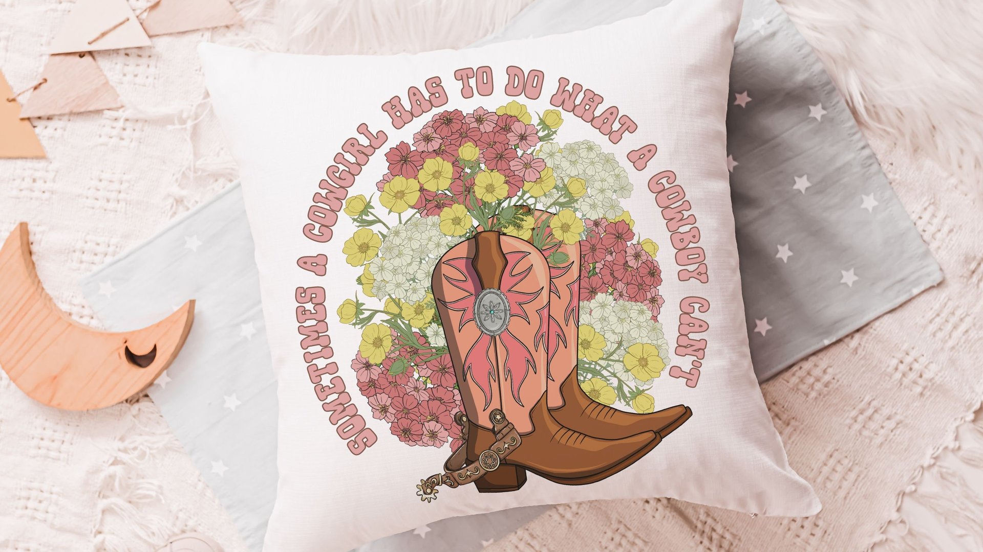 cowgirl throw pillow for couch, girl power gifts, country western nursery decor girl, female empowerment reading nook pillow, country girl