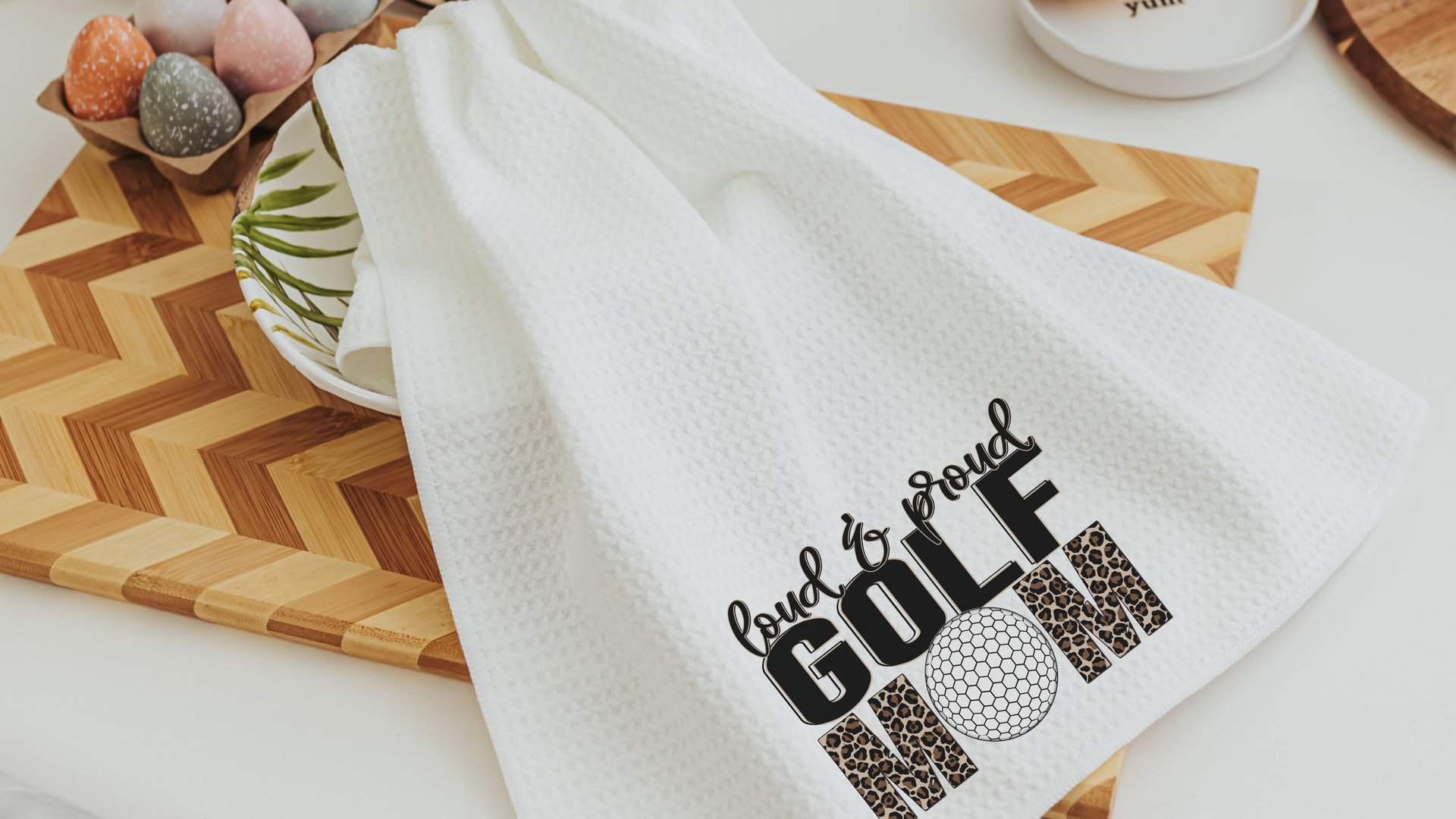 loud and proud golf kitchen towels, golf mom gift, leopard print golf towels for women, step mom Mothers day gift from son, golf hand towel