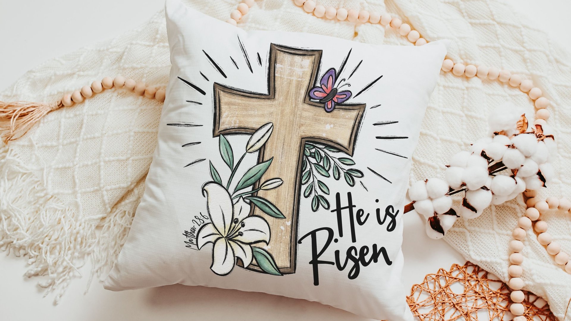 he is risen Easter cross Easter kitchen towels for Mom, Matthew 28:6 Christian Easter decor gift, religious hand towels for church, faith