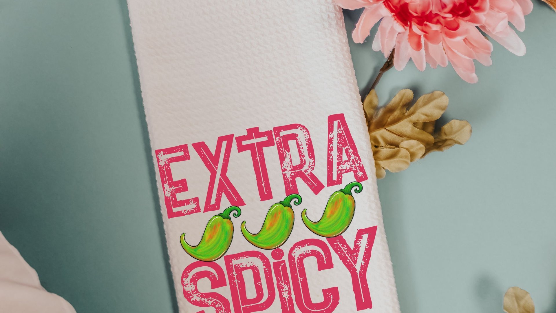 extra spicy funny kitchen towels for women, foodie gift, jalapeno pepper hand towels for bathroom, Cinco de Mayo decor, fiesta bachelorette