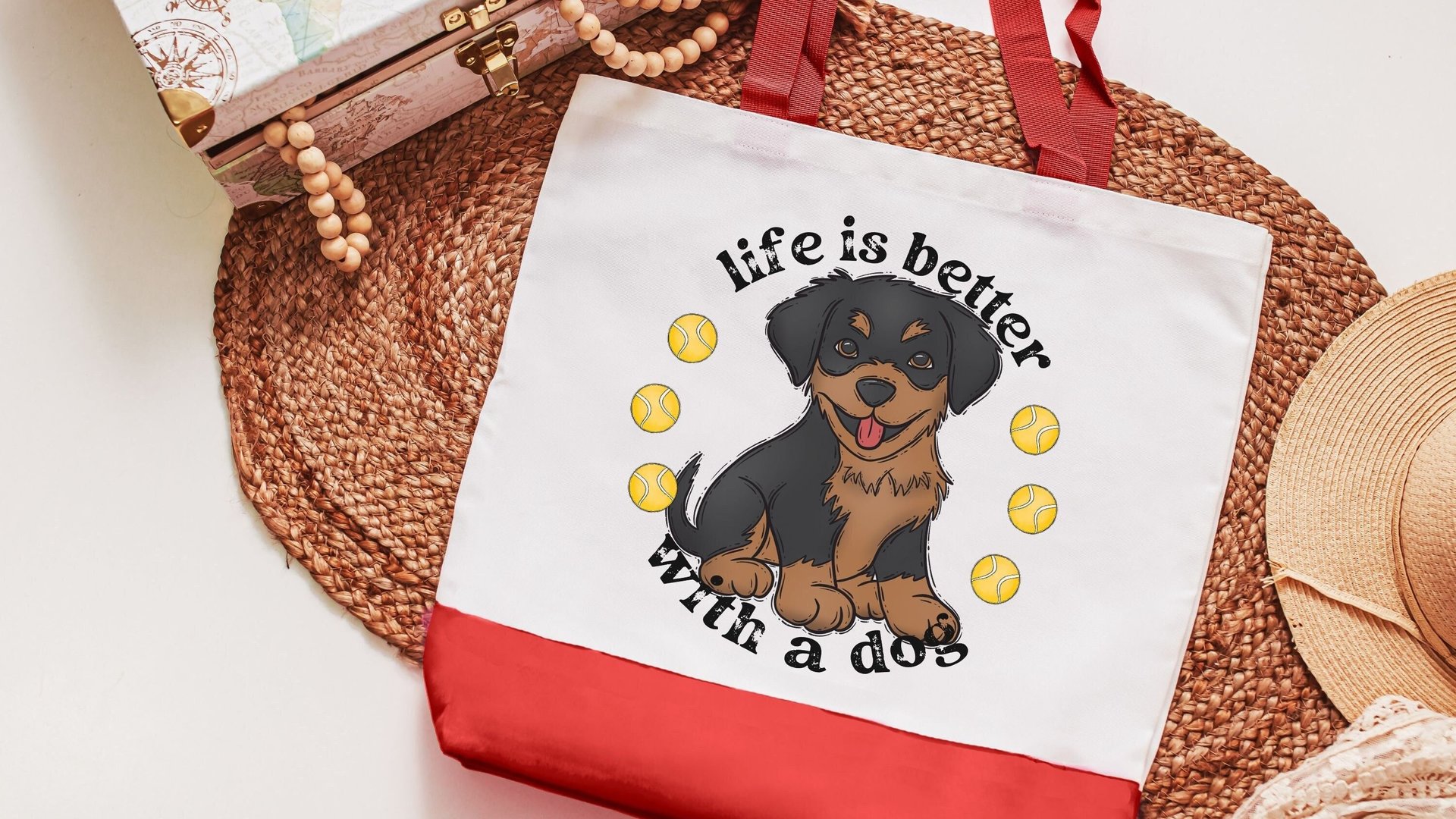 life is better with dogs rottweiler tote bag for women, rottie mama rottweiler gifts, reusable shopping bag, dog lover gift for her, cute