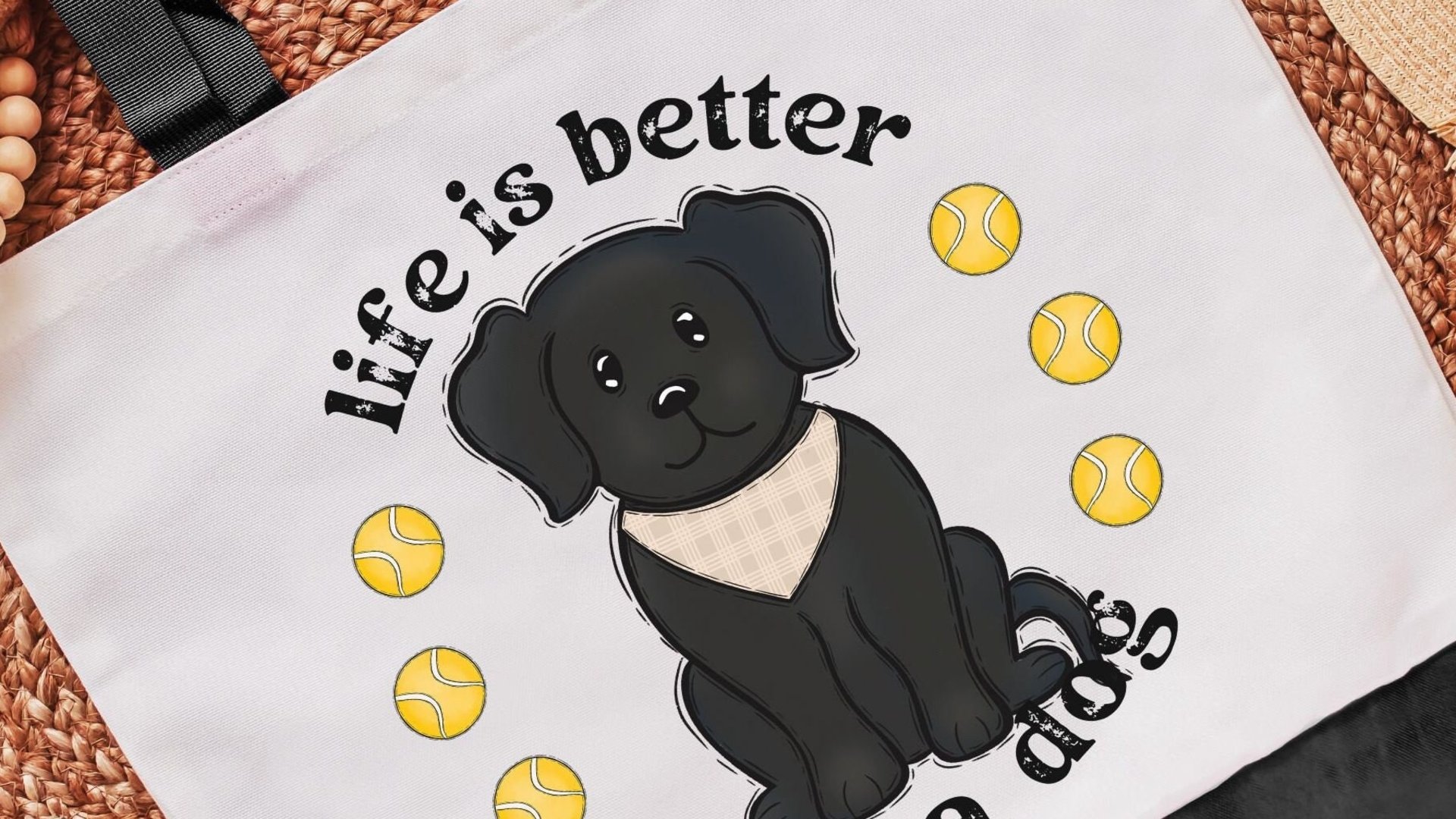 life is better with a dog labrador retriever tote bags for dog lovers Mothers day gifts for dog mom, black labrador mom gift, cute dog gifts