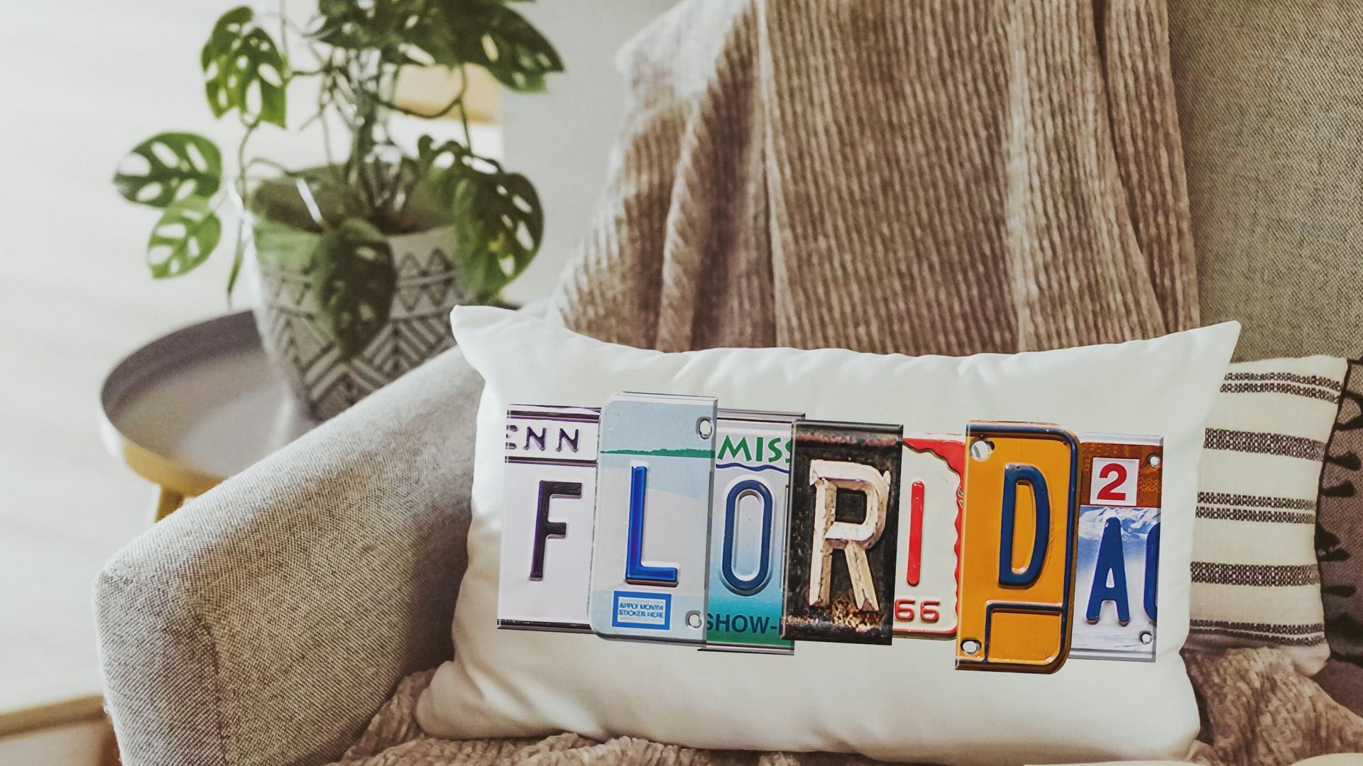 custom license plate letters throw pillows for couch, moving away gift for friends, new home housewarming gift for couples, groomsmen gift