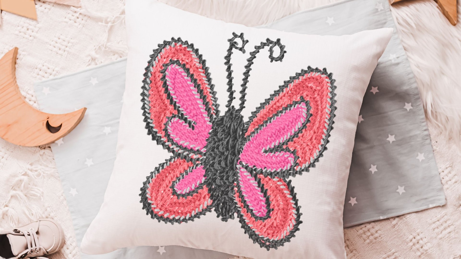 pink butterfly throw pillow for bed cute butterfly gifts for her, garden nursery decor, reading nook pillow, birthday gifts for little girl