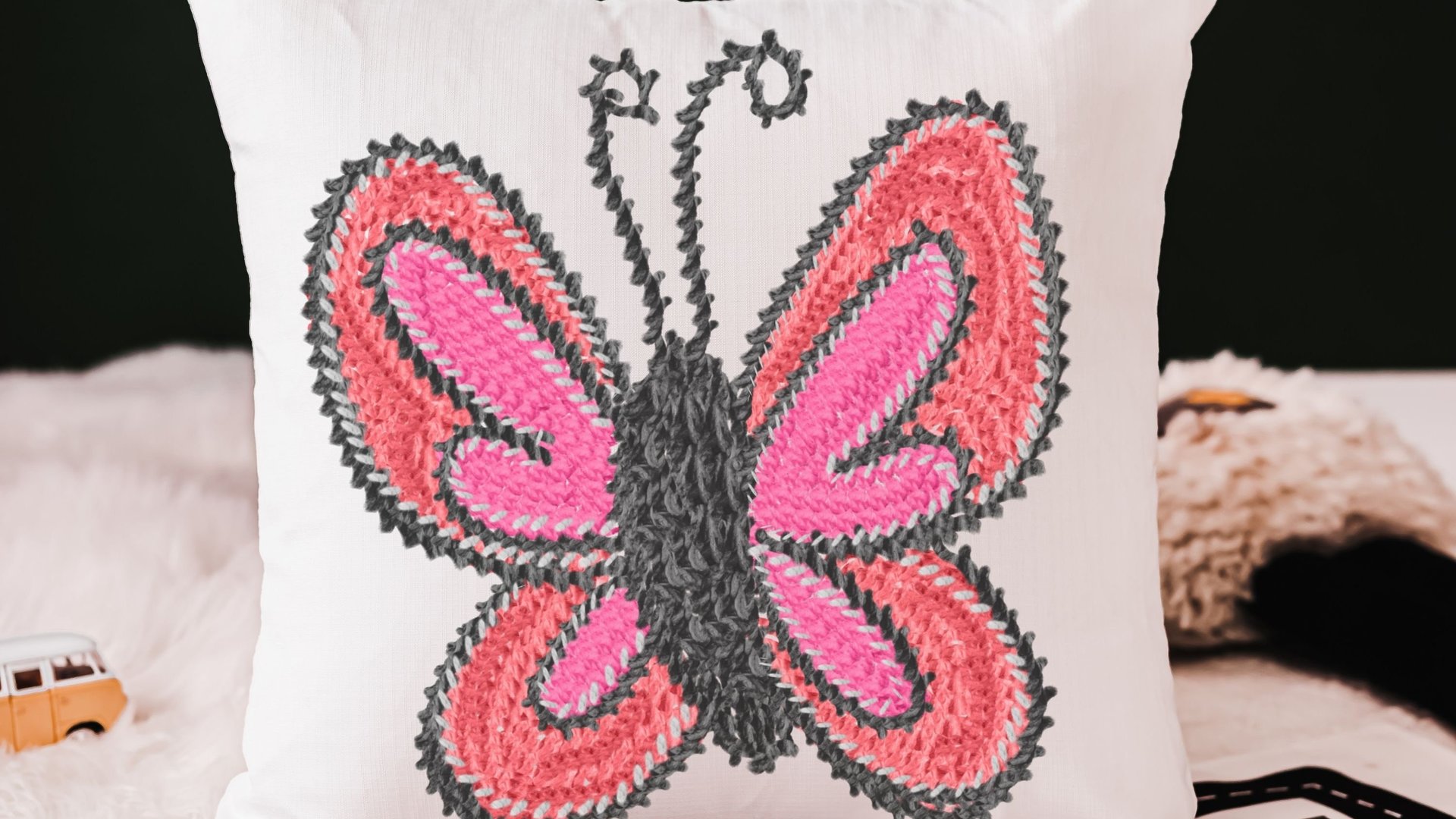 pink butterfly throw pillow for bed cute butterfly gifts for her, garden nursery decor, reading nook pillow, birthday gifts for little girl