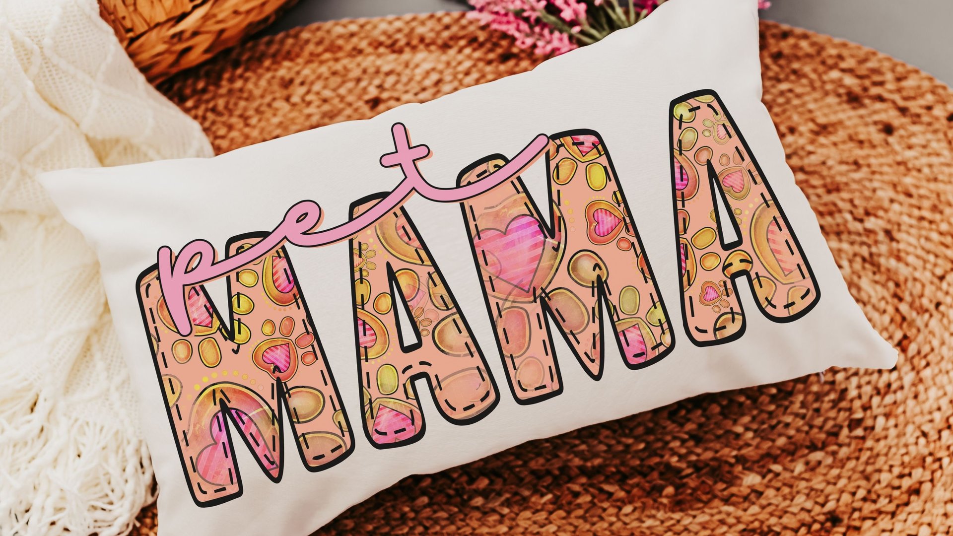 pet mama lumbar pillow for rocking chair, paw print throw pillows for couch, pet mom gifts, cute pet decor pillow, pet Mothers day gifts for