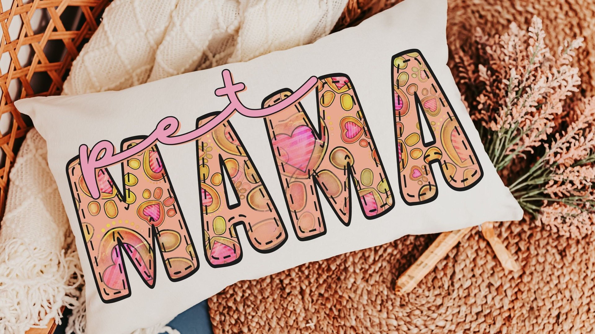 pet mama lumbar pillow for rocking chair, paw print throw pillows for couch, pet mom gifts, cute pet decor pillow, pet Mothers day gifts for