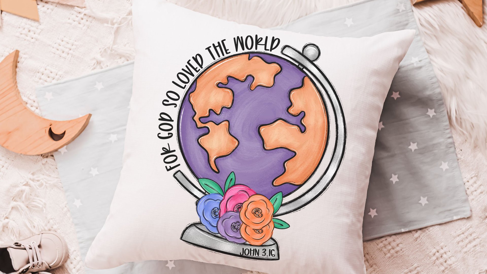for God so loved the world floral globe throw pillows for girls, baptism gift girl from godmother John 3 16 Bible verse pillow cover 18 x 18