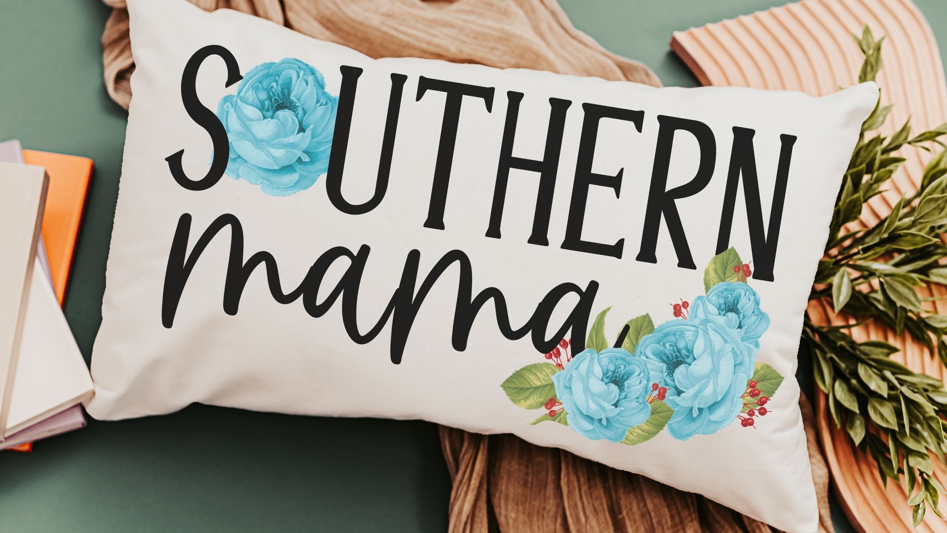 southern mama lumbar pillow for bed, veranda Adirondack chair pillows, country mom gift from daughter, blue peony throw pillow for couch