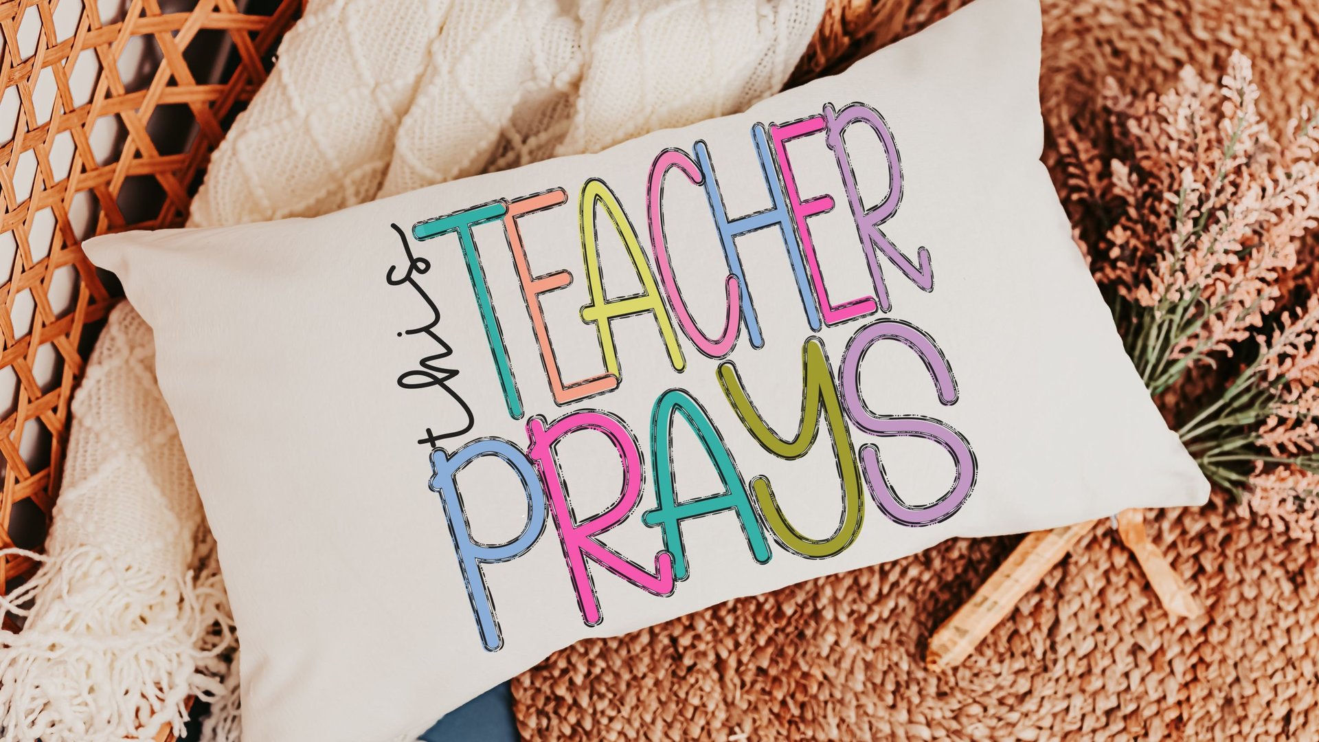 this teacher prays lumbar pillow for chair, Sunday school teacher gifts for women, Christian school teacher classroom decor, prayer pillow