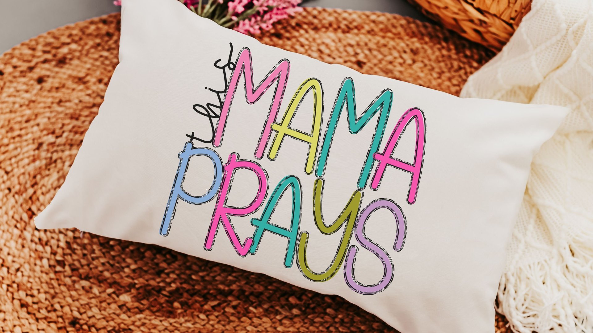 this mama prays lumbar pillow for bed, cute Christian throw pillows for couch, rocking chair pillow, unique gifts for Mothers day gifts for