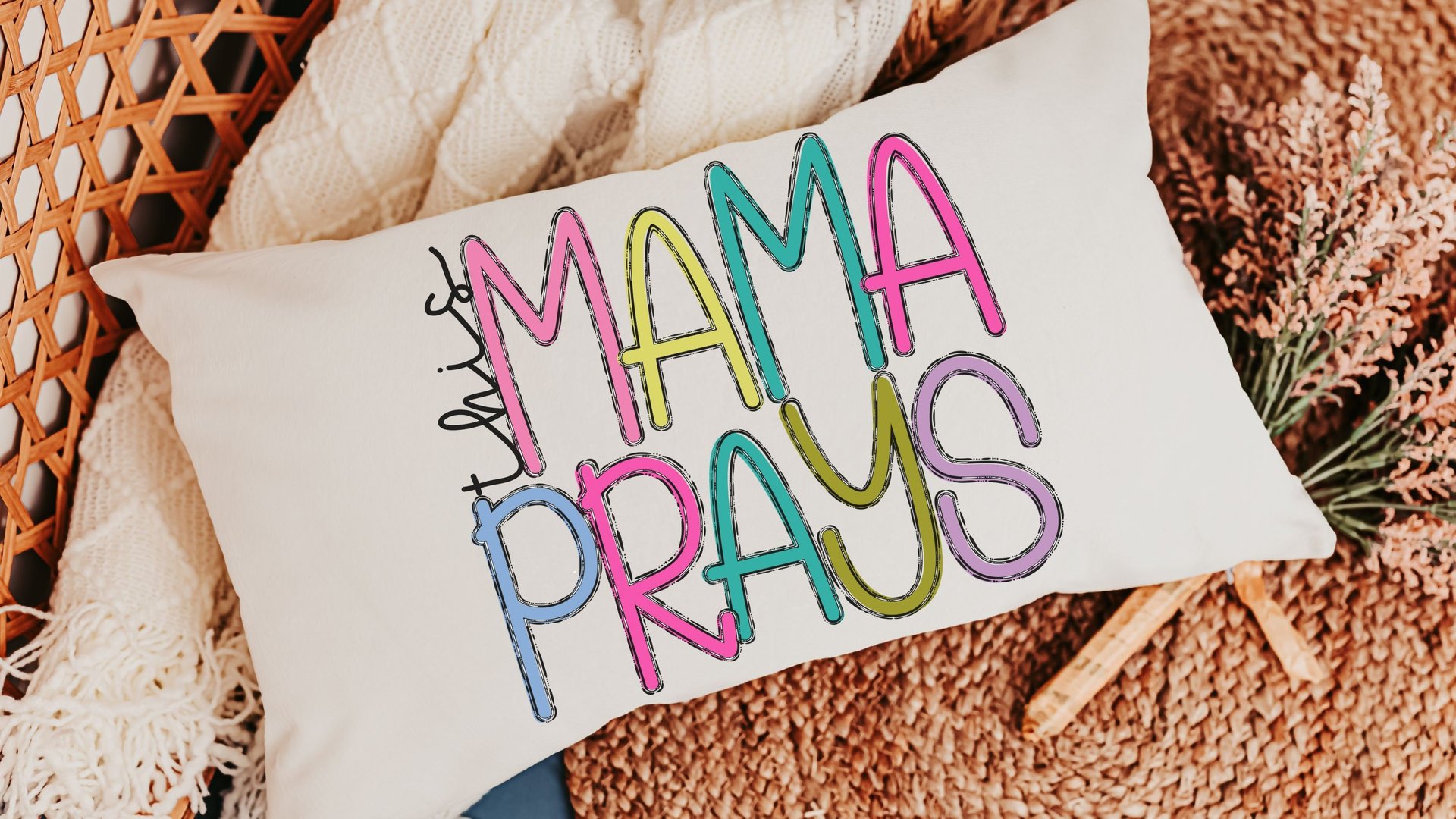 this mama prays lumbar pillow for bed, cute Christian throw pillows for couch, rocking chair pillow, unique gifts for Mothers day gifts for