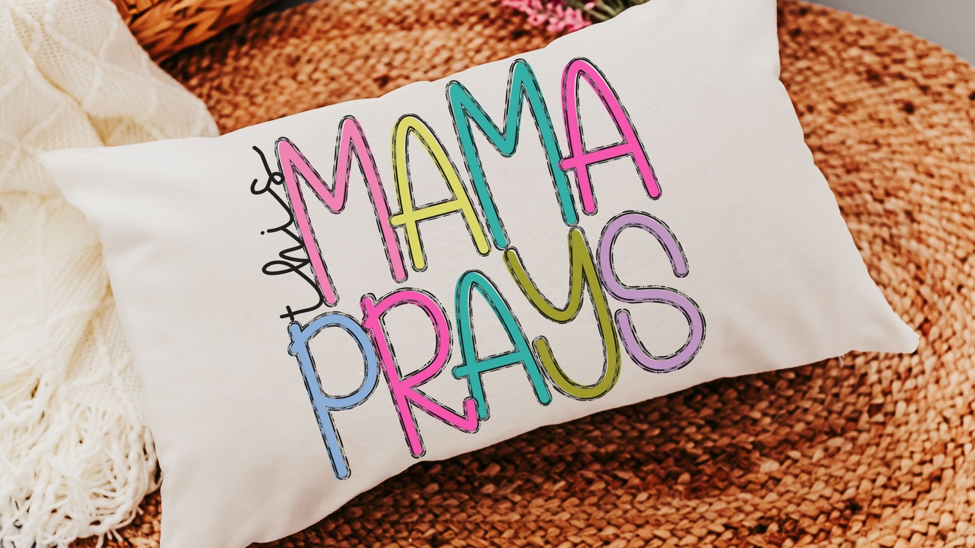this mama prays lumbar pillow for bed, cute Christian throw pillows for couch, rocking chair pillow, unique gifts for Mothers day gifts for