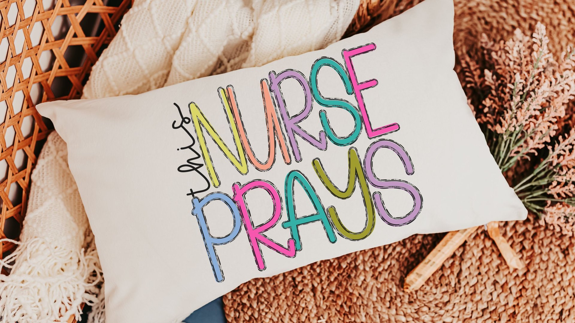 this nurse prays lumbar pillow with insert, NICU nurse gift for Mom, head nurse pillow for office chair, RN gifts for women, Christian throw