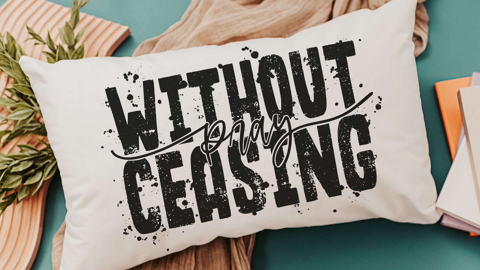 pray without ceasing faith throw pillow for bed, 1 Thessalonians 5 minimalist Christian lumbar pillow cover 12x20, Bible verse gifts for Dad