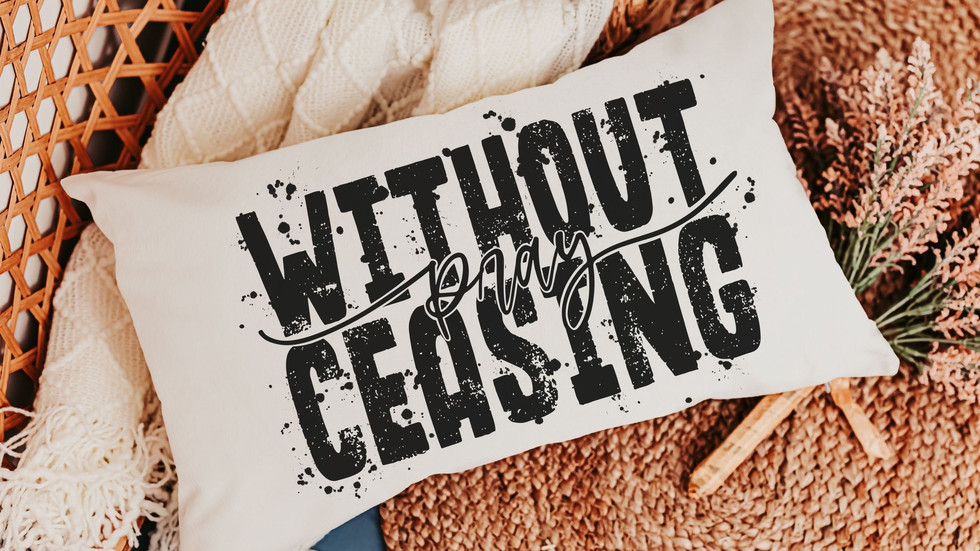 pray without ceasing faith throw pillow for bed, 1 Thessalonians 5 minimalist Christian lumbar pillow cover 12x20, Bible verse gifts for Dad