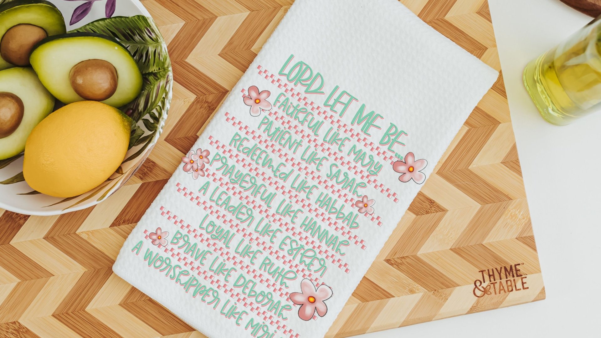 personalized women of the Bible floral kitchen towels for friends, Christian Christmas gifts for godmother, religious kitchen decor, faith