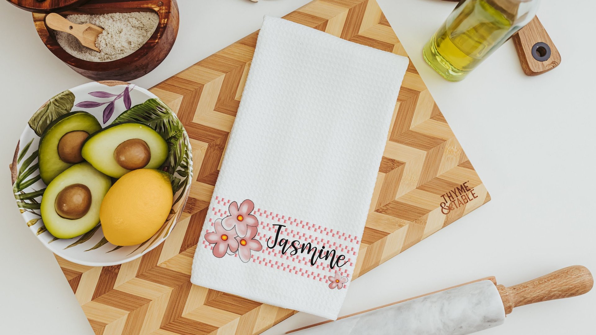 personalized women of the Bible floral kitchen towels for friends, Christian Christmas gifts for godmother, religious kitchen decor, faith