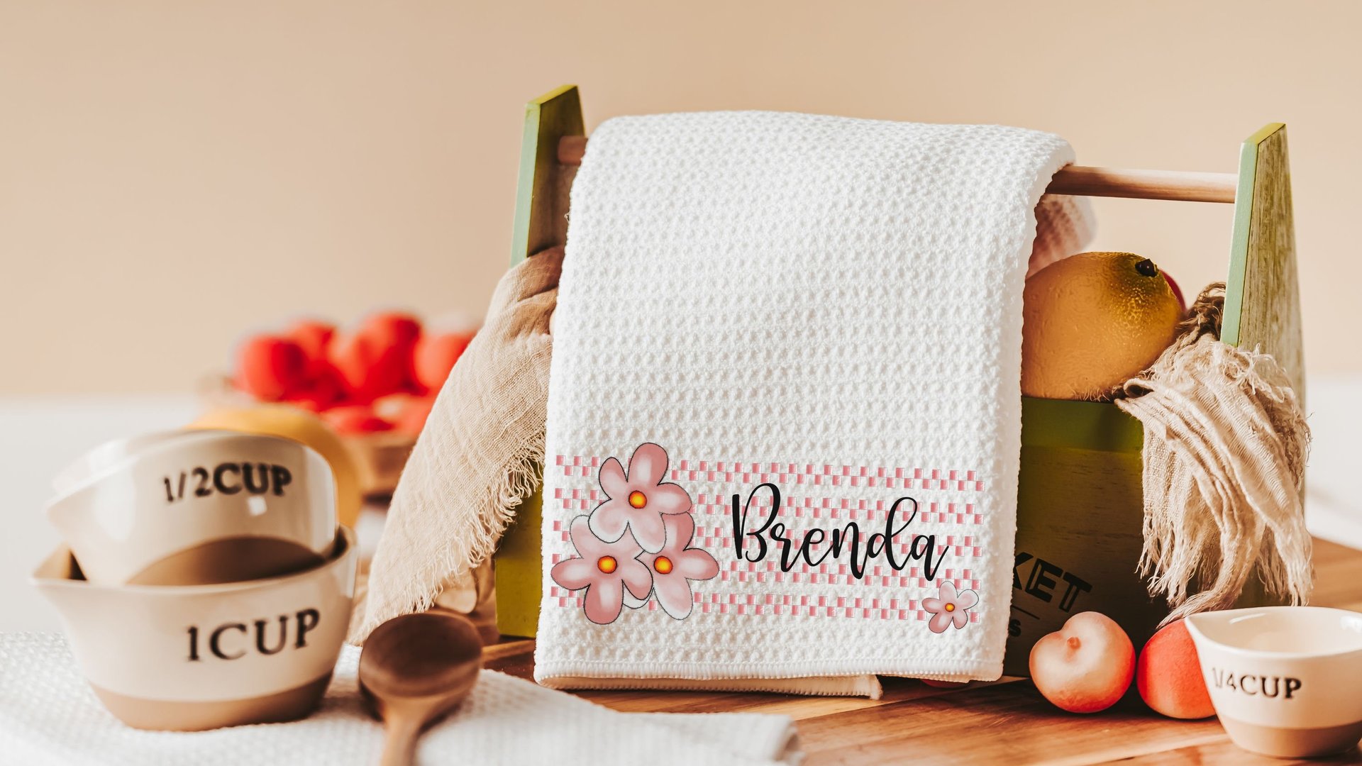 personalized women of the Bible floral kitchen towels for friends, Christian Christmas gifts for godmother, religious kitchen decor, faith