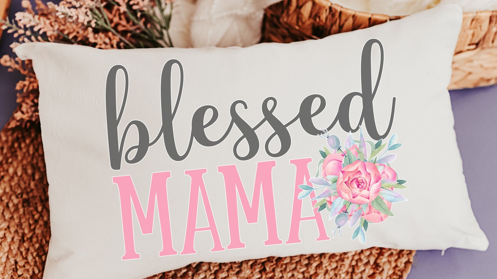 blessed mama throw pillows for bench, blush pink floral lumbar decorative pillows for bedroom, Christian mom gifts for new mom, faith gifts