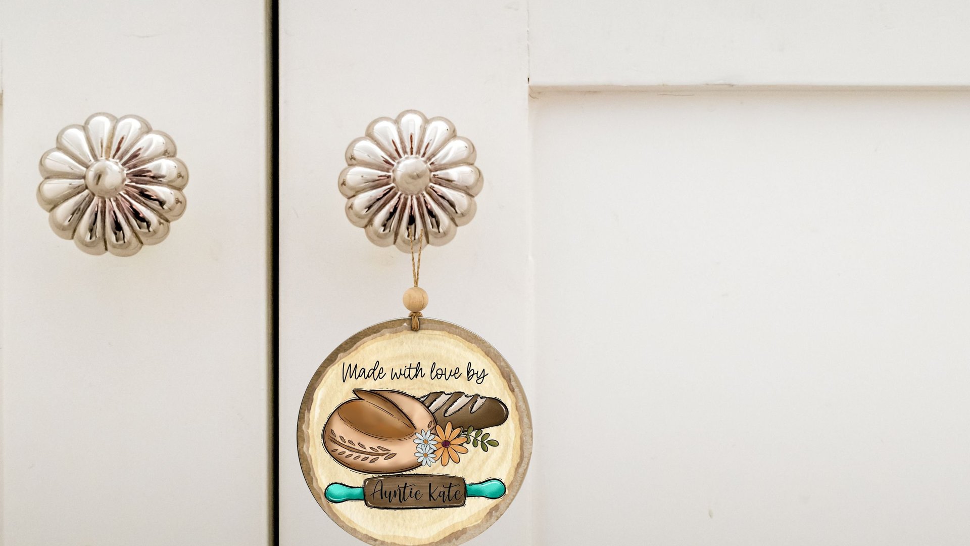 personalized made with love from the kitchen sourdough ornaments, baking gifts for Mom, cute Mothers day gifts for daughter in law, rear