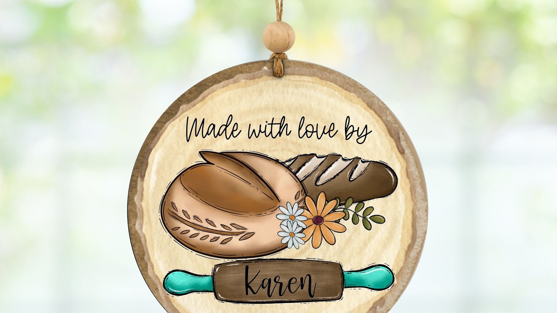 personalized made with love from the kitchen sourdough ornaments, baking gifts for Mom, cute Mothers day gifts for daughter in law, rear