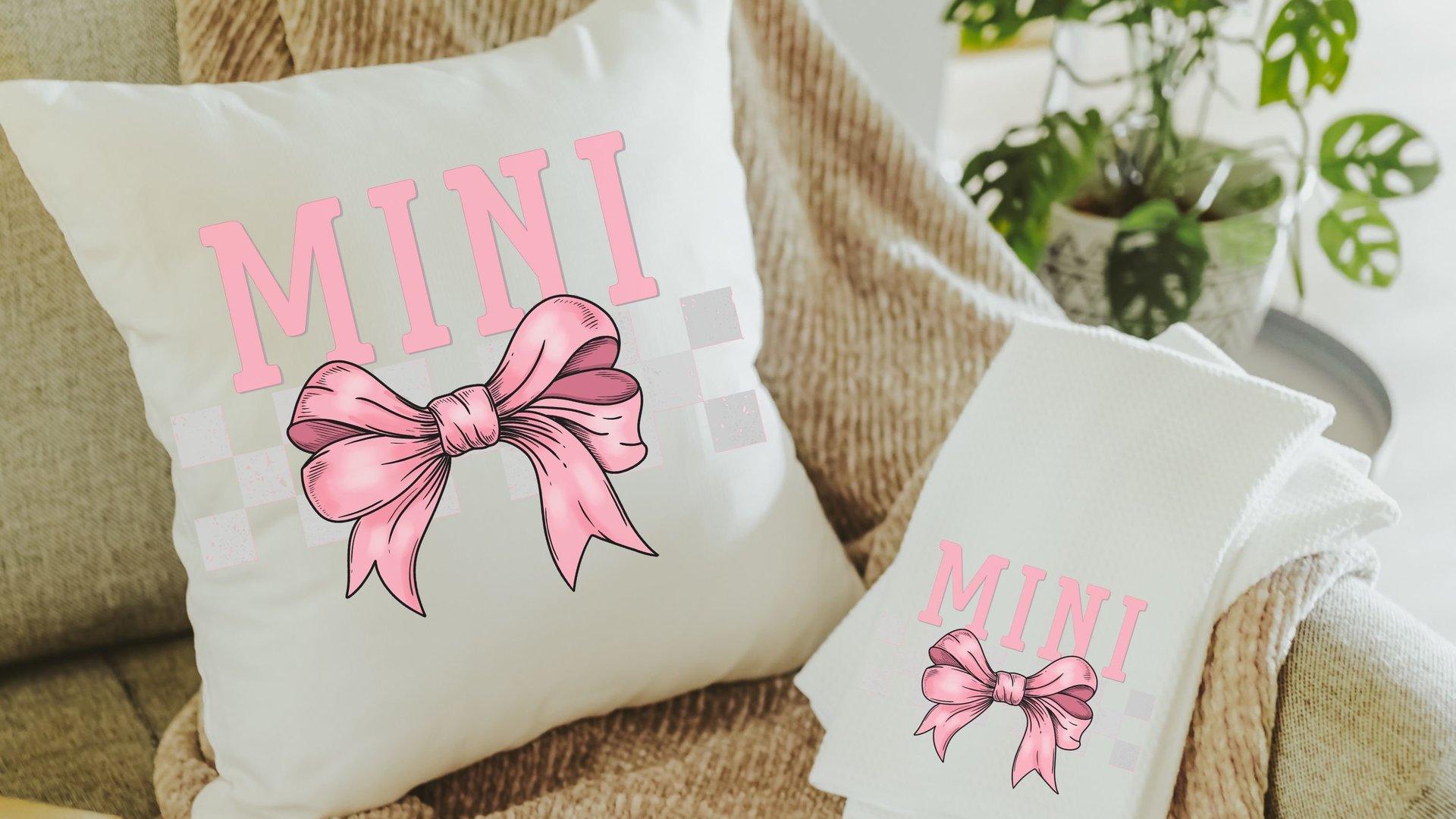 pink coquette mama and mini matching throw pillows for nursery, first Mothers day gift for wife, mommy and me accent pillows for bed, mom