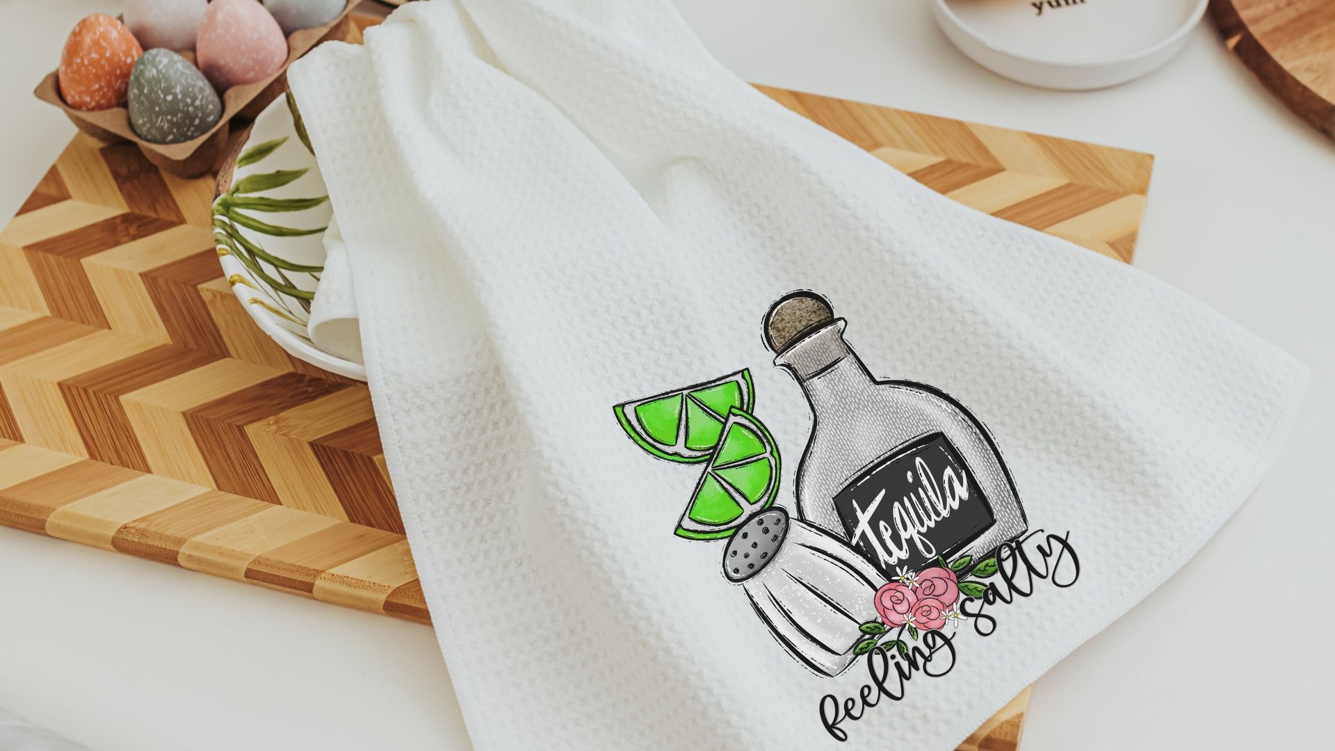 feeling salty funny kitchen towels for Mom, tequila gifts for women, bar cart accessories, margarita bar decor, 21st birthday gift for her