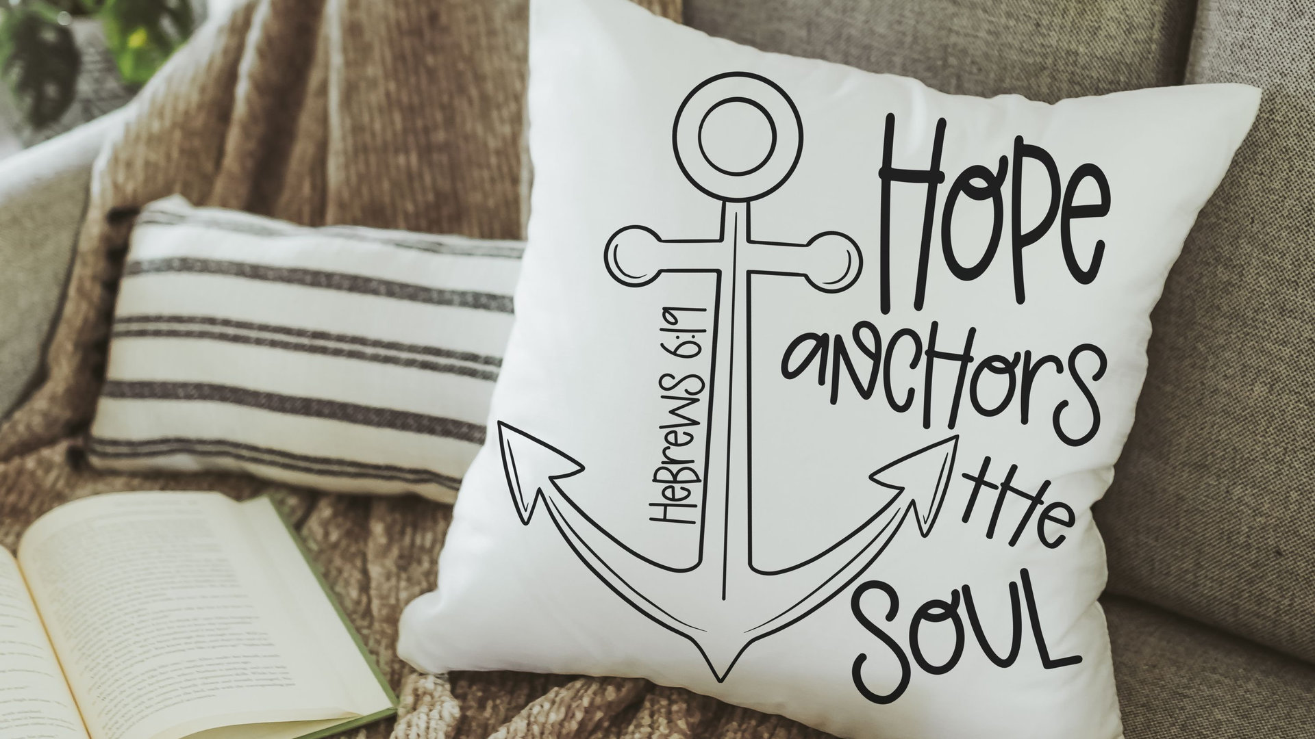 hope anchors the soul Bible verse throw pillows for bed, may the God of hope Romans 15 13 scripture pillow covers 18 x 18, his and hers gift