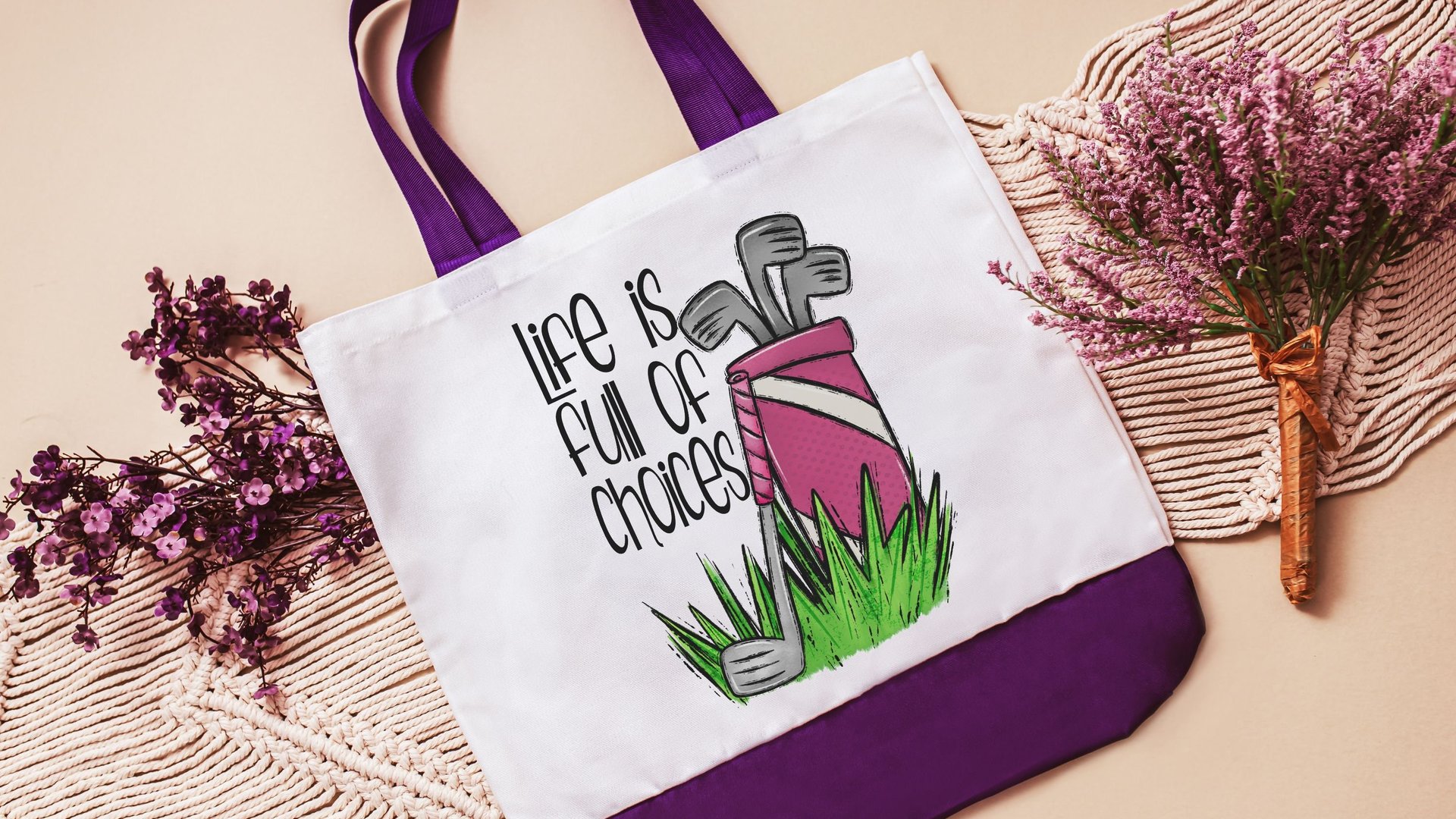 life is full of important choices golf tote bag for women, reusable shopping bag, cute golf gifts for her, lady golfer golfing tournament