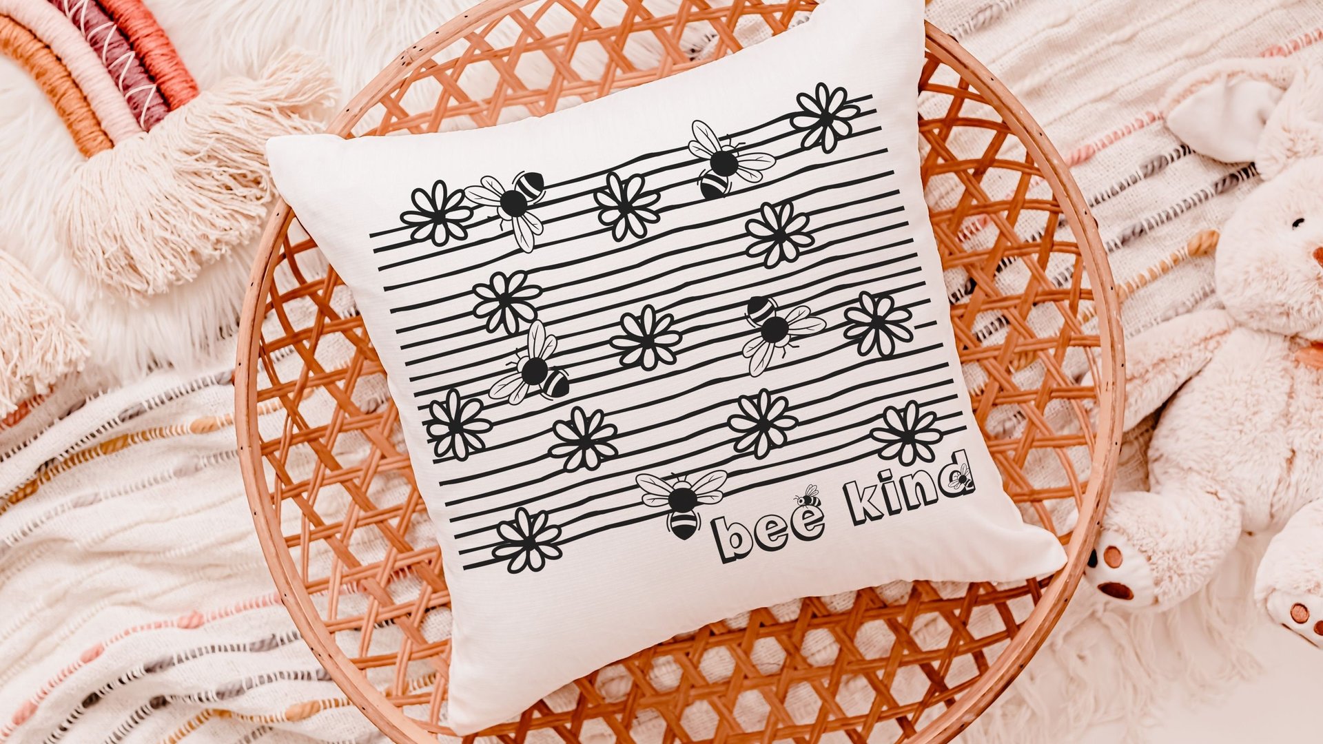 bee kind inspirational throw pillow for kids reading nook pillow for classroom, honey bee baby shower gifts, bumble bee nursery decor, cute