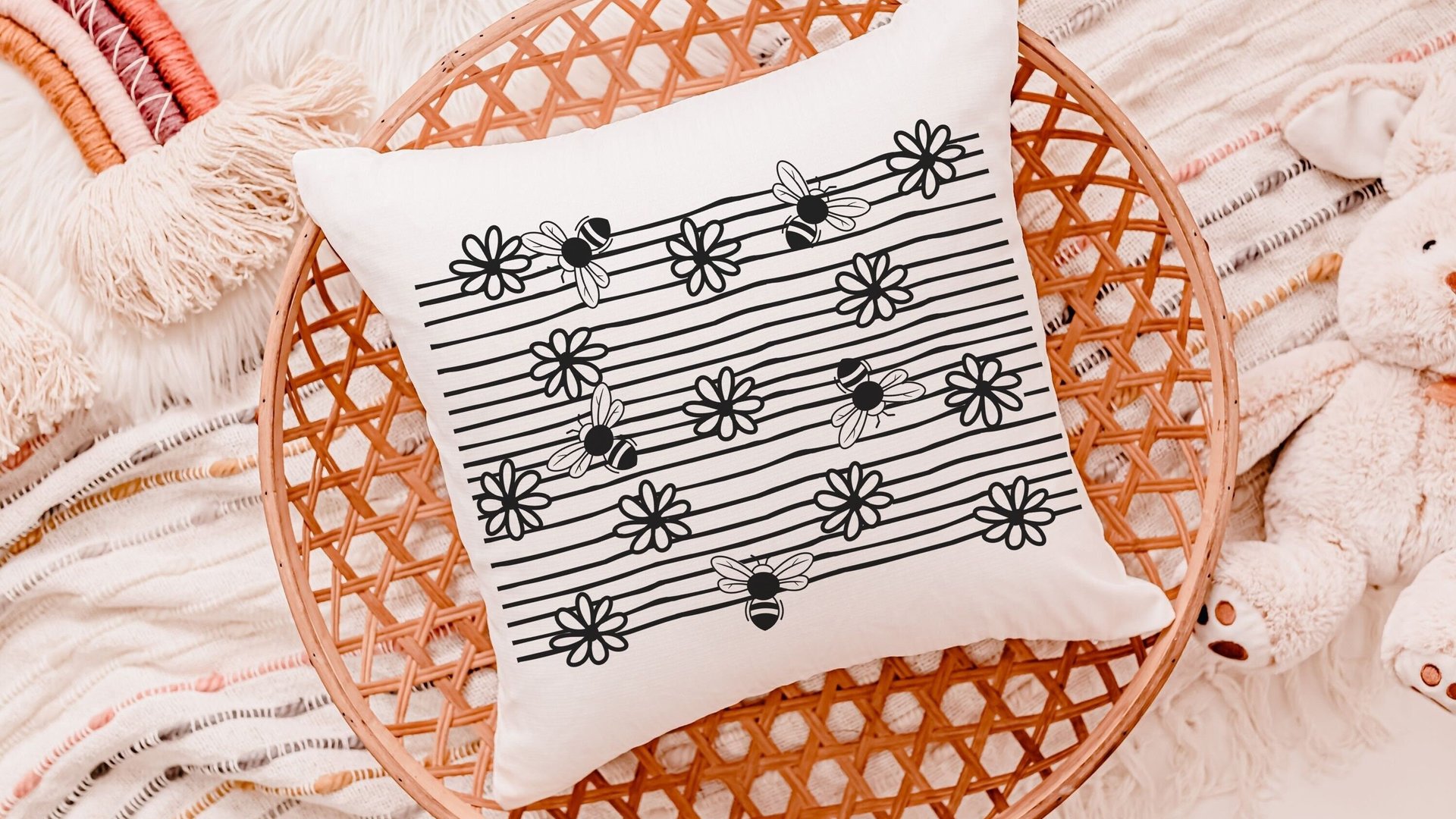 black and white bee throw pillows for kids reading nook pillow, honey bee baby shower gifts, bumble bee nursery decor, cute bee gifts for