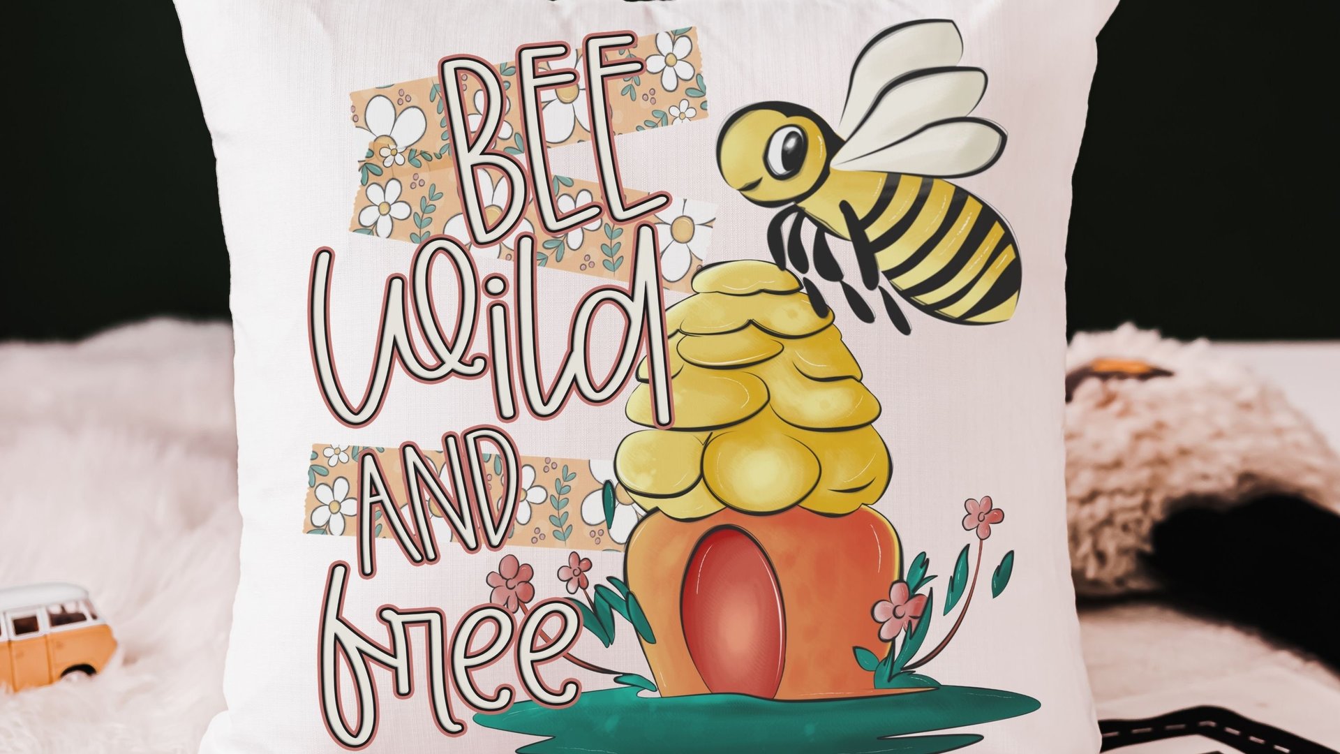 be wild and free bumble bee throw pillow for kids reading nook pillow covers 18x18, honey bee baby shower gifts, inspirational nursery decor
