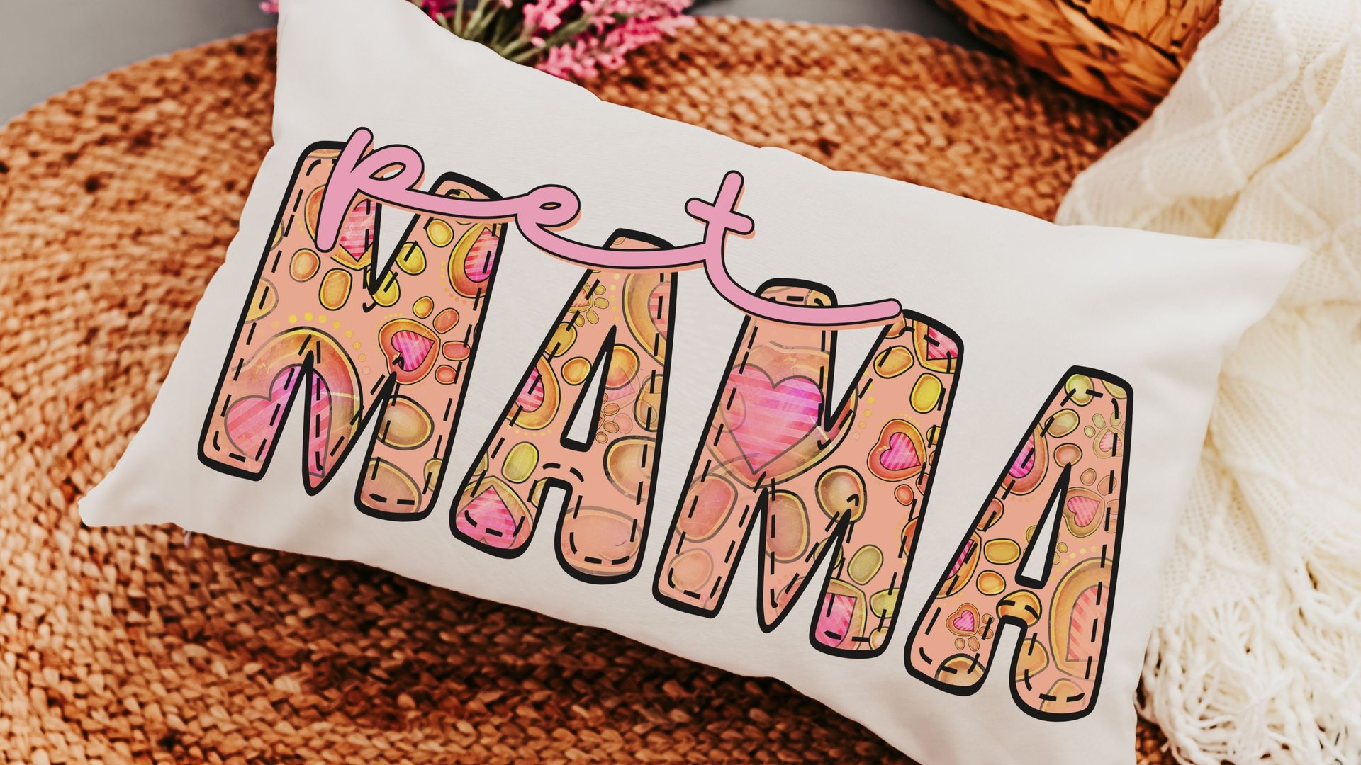 pet mama lumbar pillow for rocking chair, paw print throw pillows for couch, pet mom gifts, cute pet decor pillow, pet Mothers day gifts for