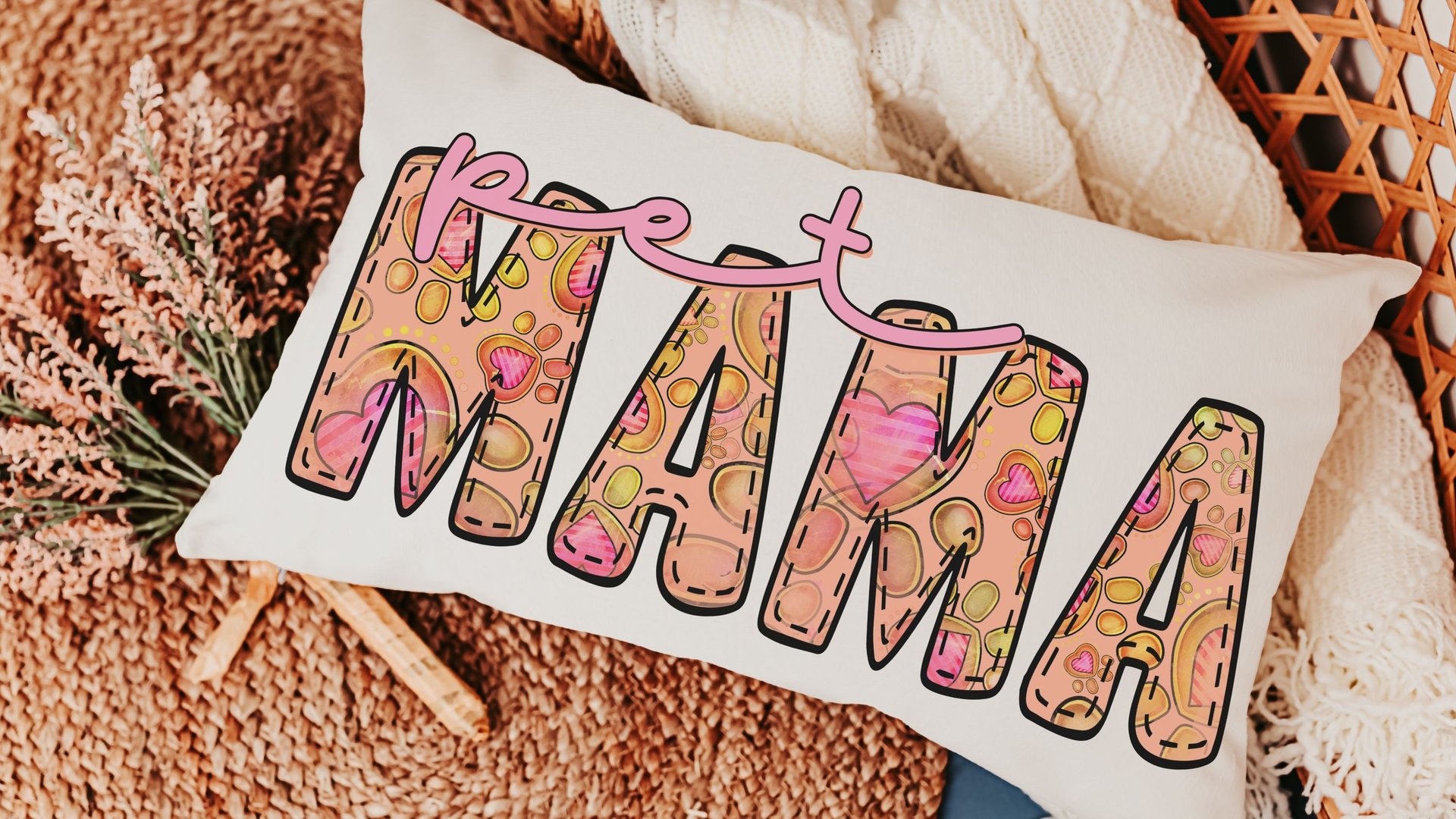 pet mama lumbar pillow for rocking chair, paw print throw pillows for couch, pet mom gifts, cute pet decor pillow, pet Mothers day gifts for