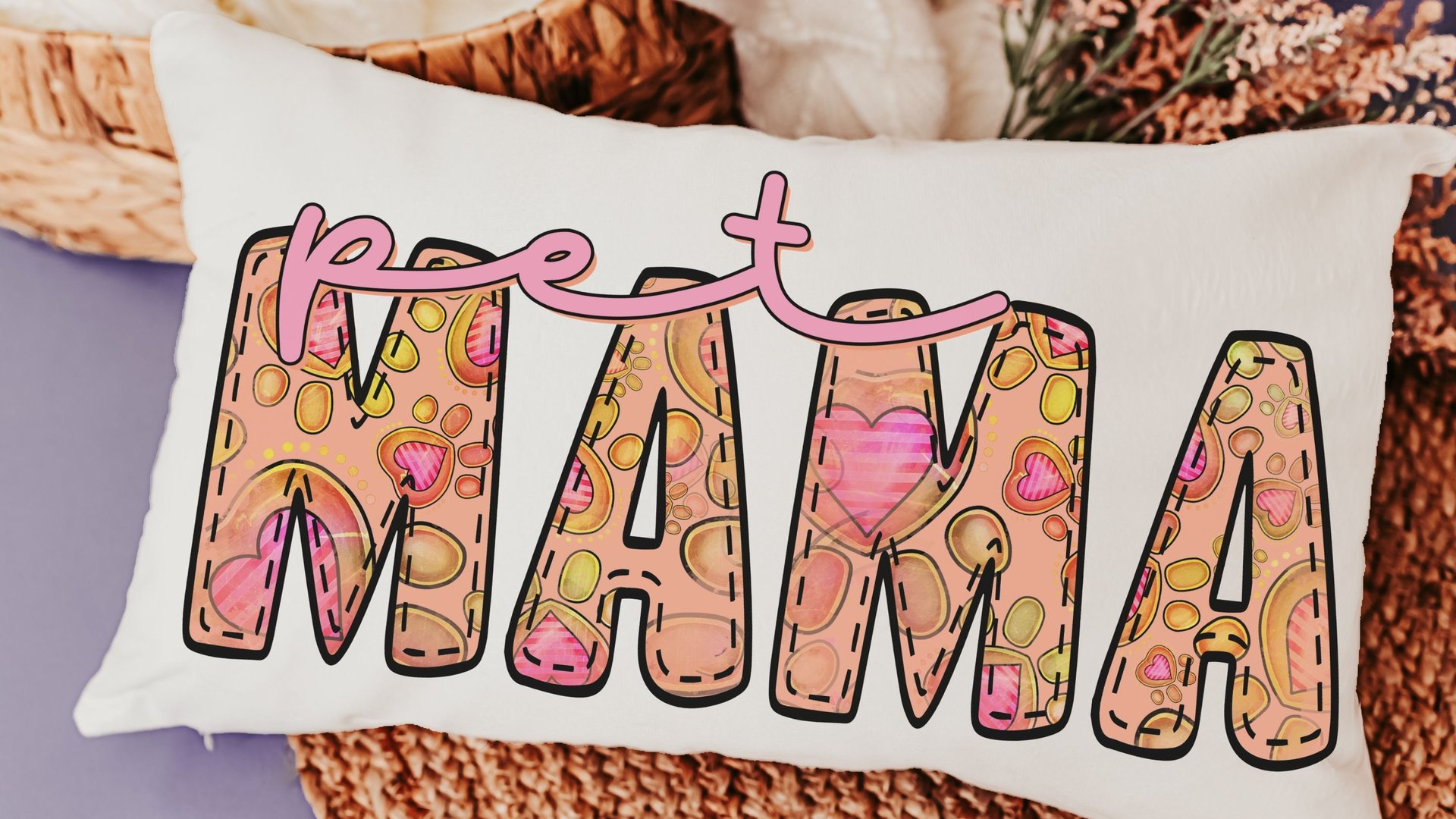 pet mama lumbar pillow for rocking chair, paw print throw pillows for couch, pet mom gifts, cute pet decor pillow, pet Mothers day gifts for