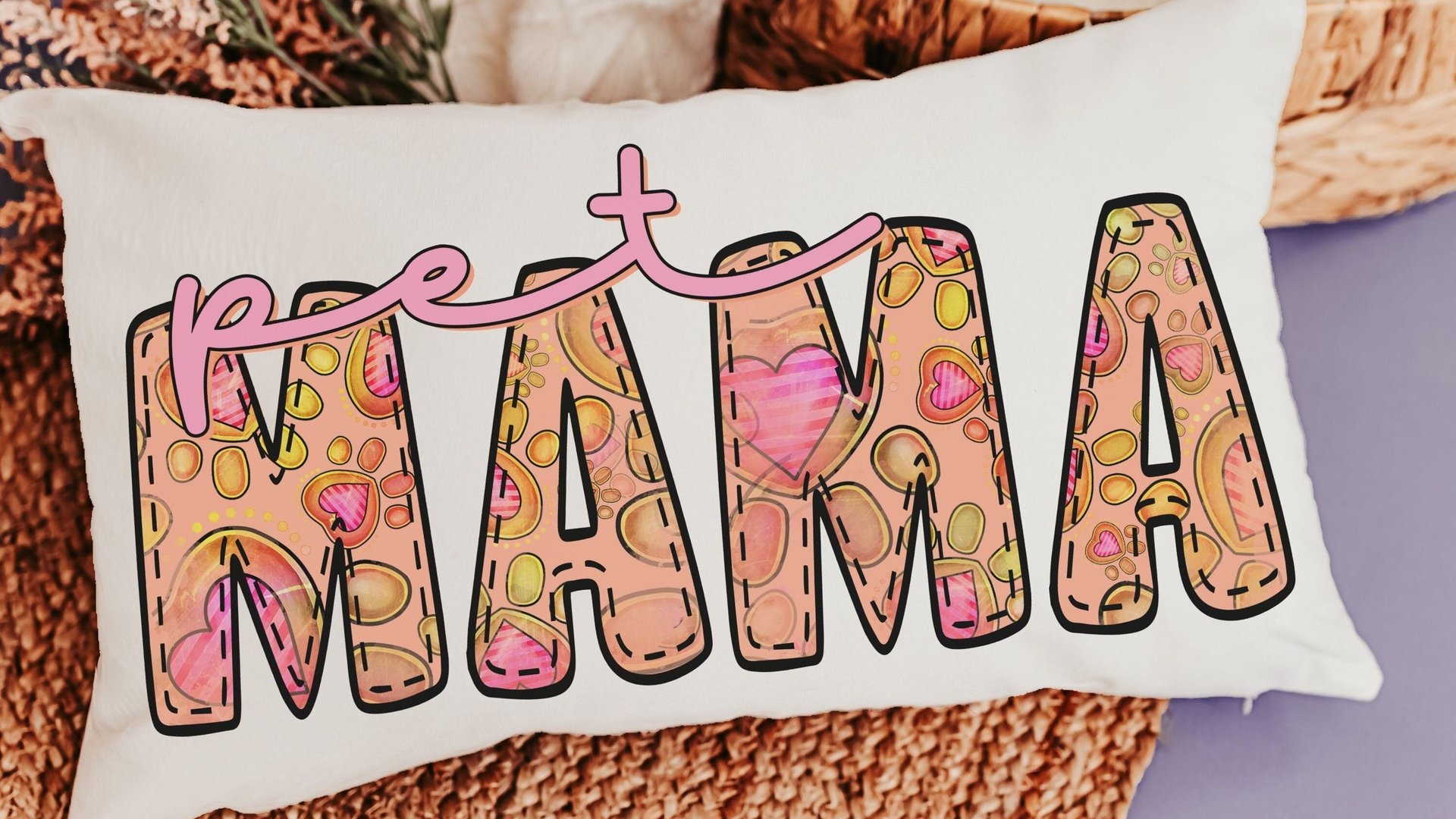 pet mama lumbar pillow for rocking chair, paw print throw pillows for couch, pet mom gifts, cute pet decor pillow, pet Mothers day gifts for