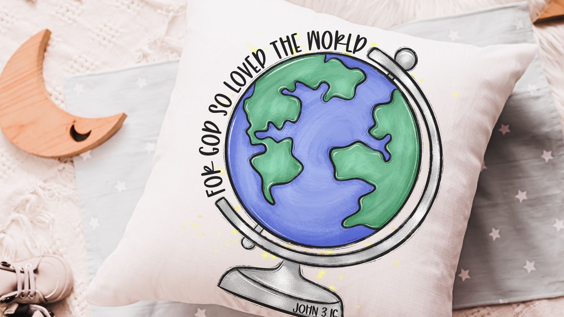 for God so loved the world Earth globe throw pillows for kids, baptism gift boy from grandparents, John 3 16 Bible verse pillow covers 18x18
