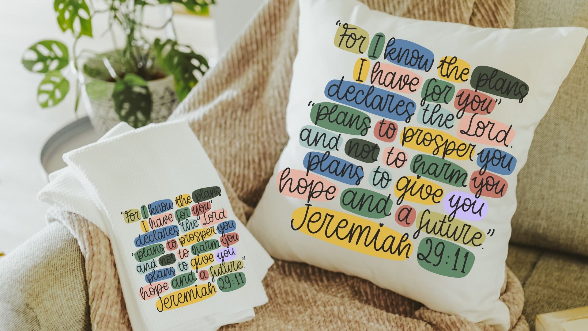 for I know the plans I have Bible verse decorative pillows with scripture, Jeremiah 29:11 throw pillow covers 18 x 18, Christian baby gifts